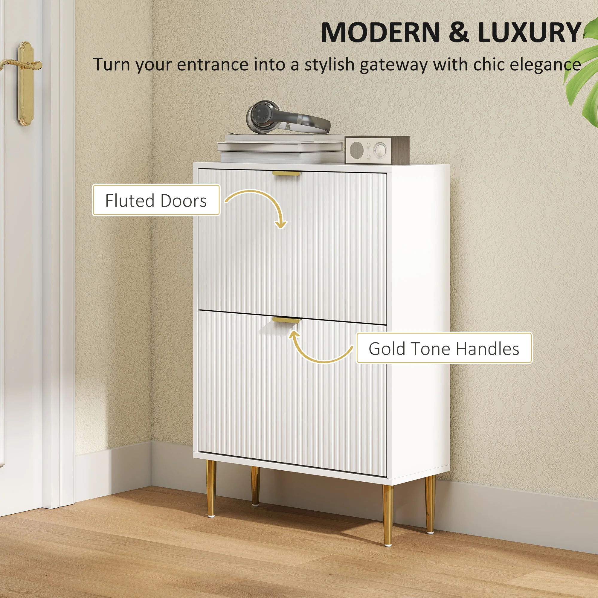 HOMCOM Slim Shoe Storage Cabinet With 2 Flip Drawers For Hallway - Image 12