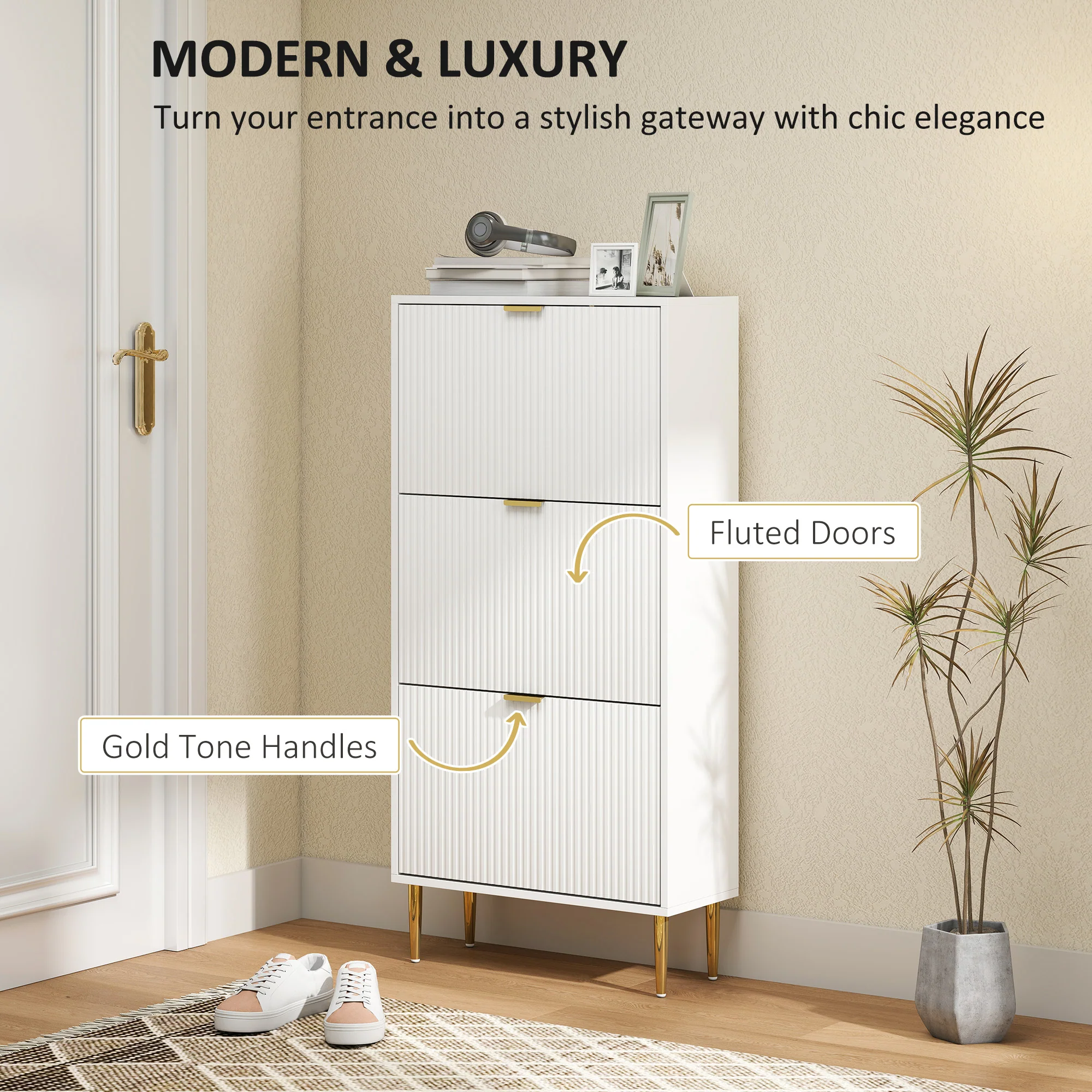 HOMCOM Slim Shoe Storage Cabinet With 3 Flip Drawers For Hallway - Image 12