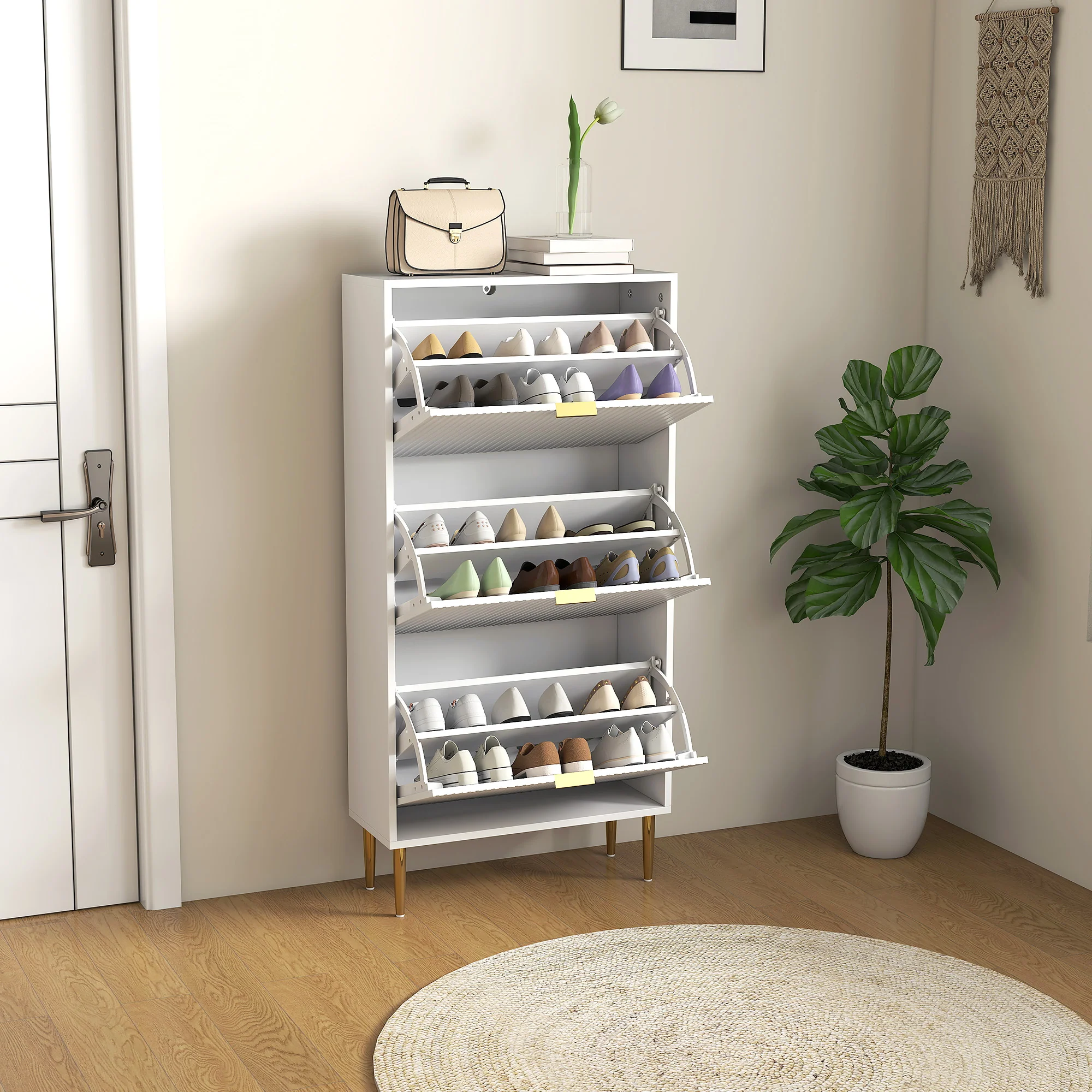 HOMCOM Slim Shoe Storage Cabinet With 3 Flip Drawers For Hallway - Image 17