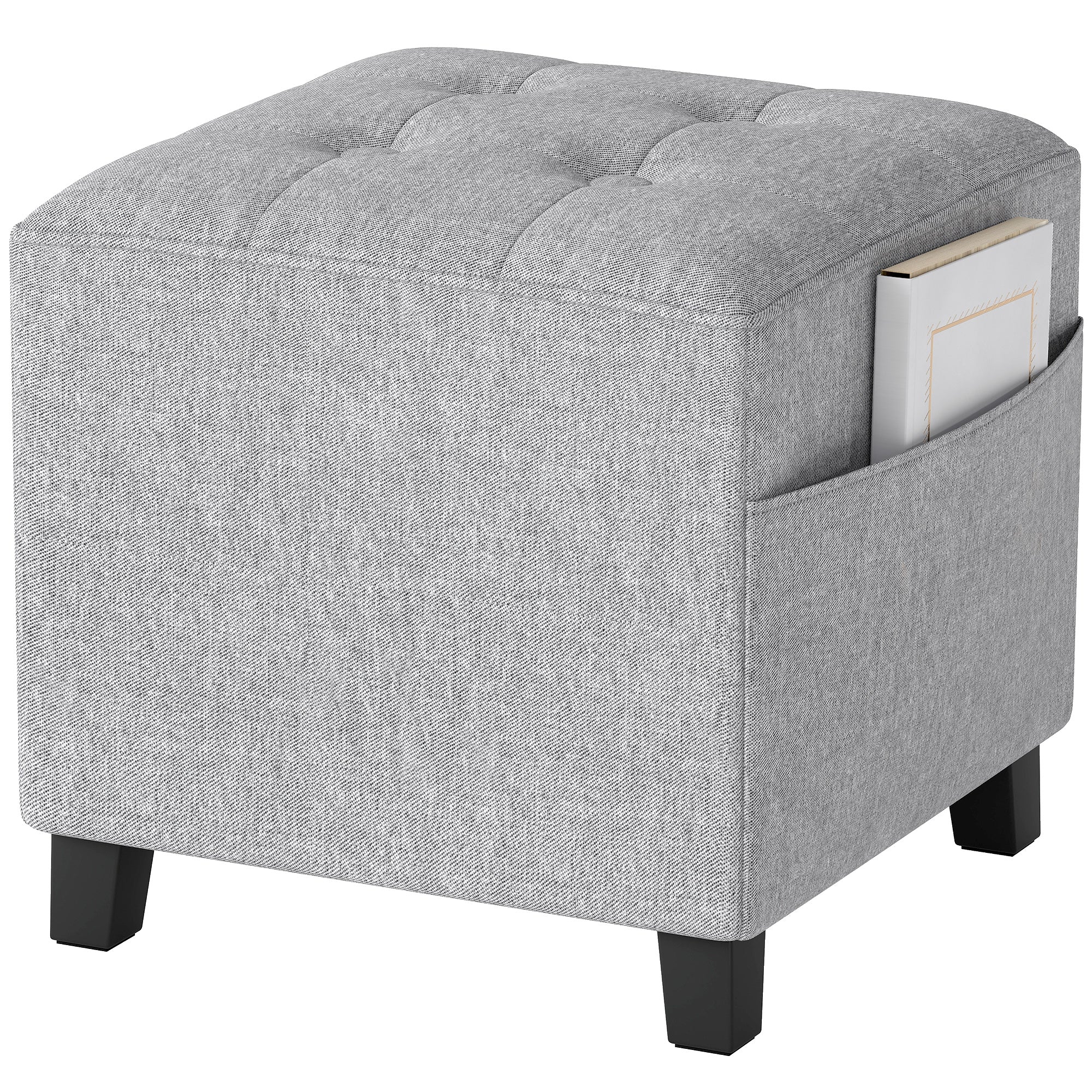 HOMCOM Small Footstool Square Ottoman With Padded Seat, Light Grey