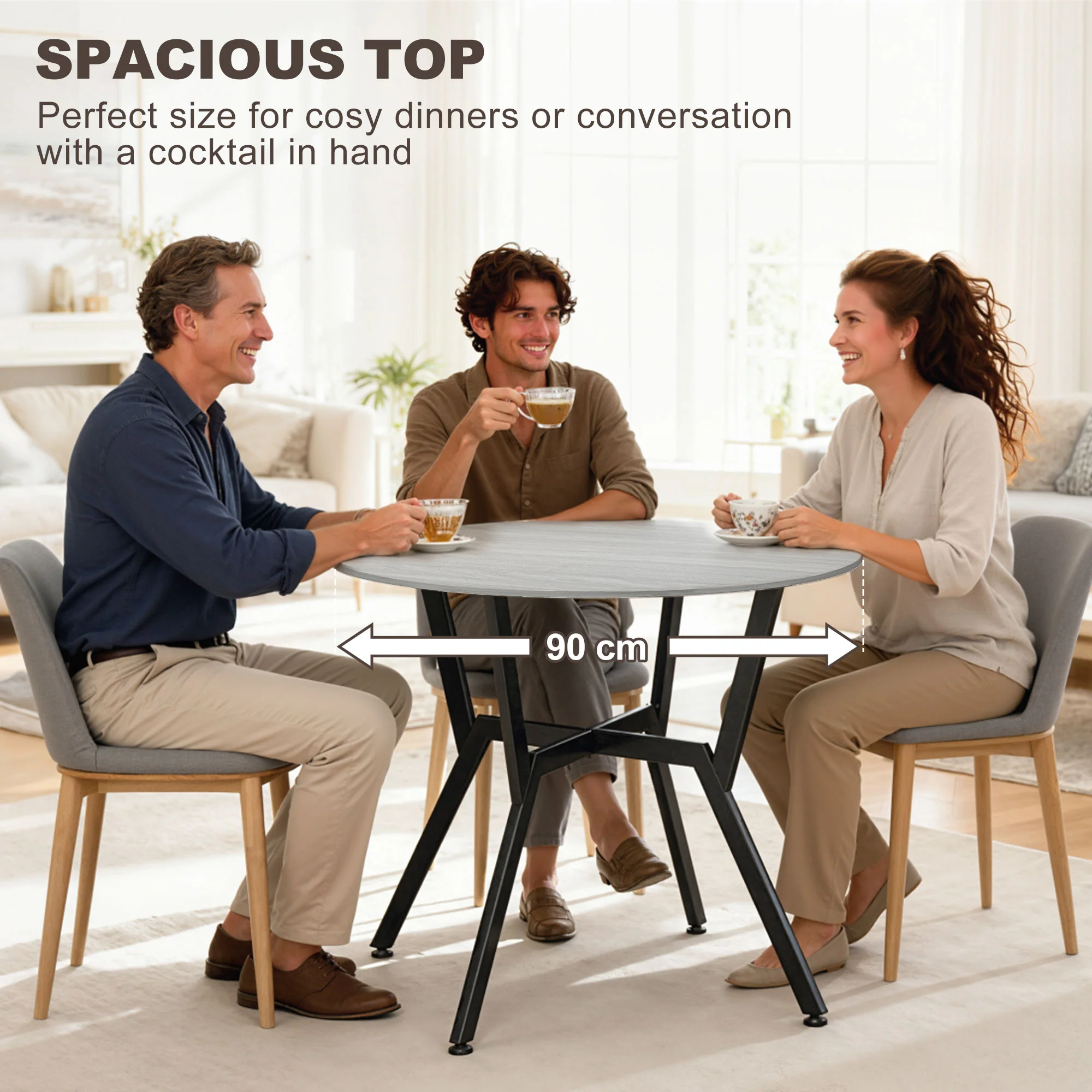 HOMCOM Small Kitchen Table With Black Steel Legs, Dining Table, Grey - Image 6