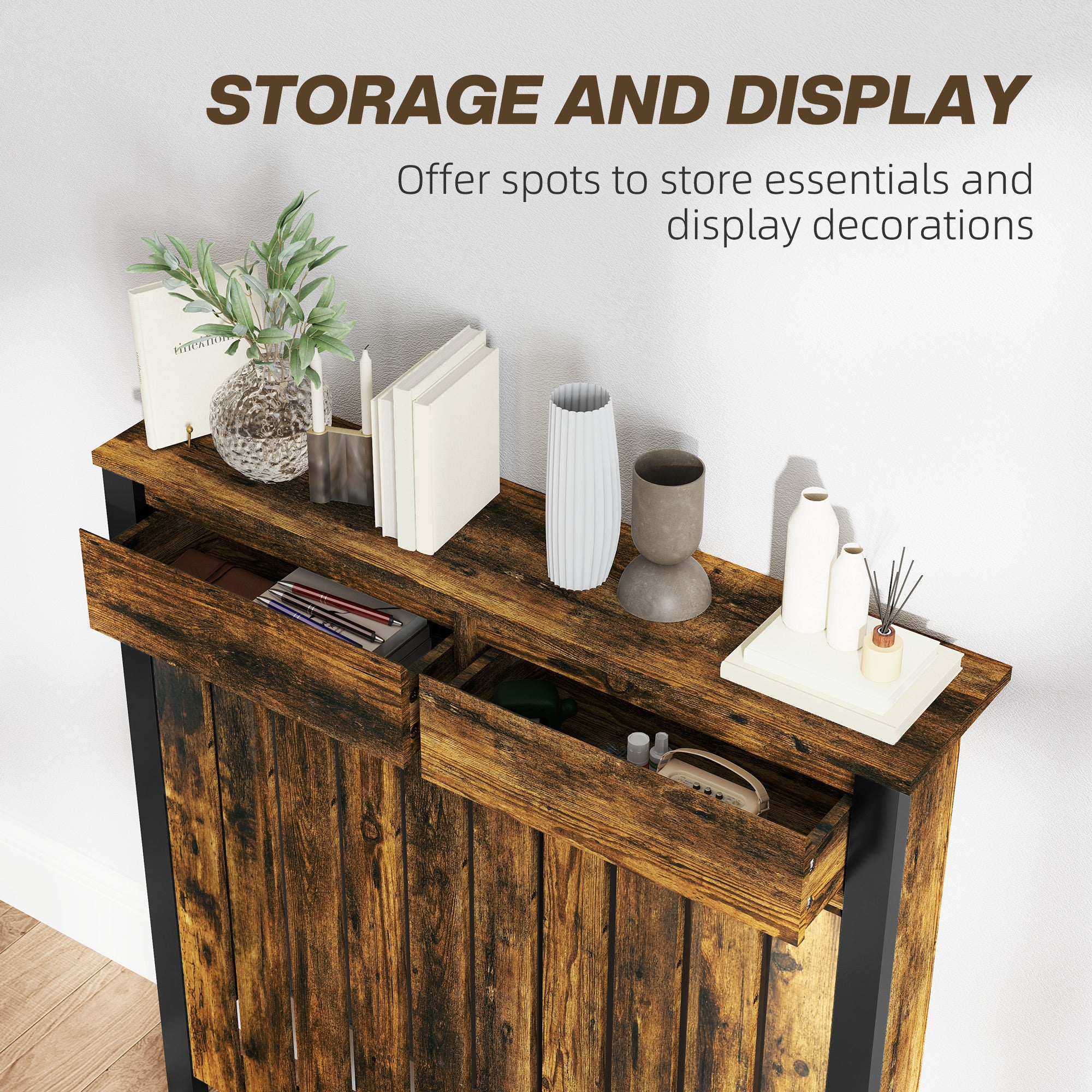 HOMCOM Small Radiator Cover With Drawer And Vertical Slats 88.5 X 19 X 93cm - Image 3