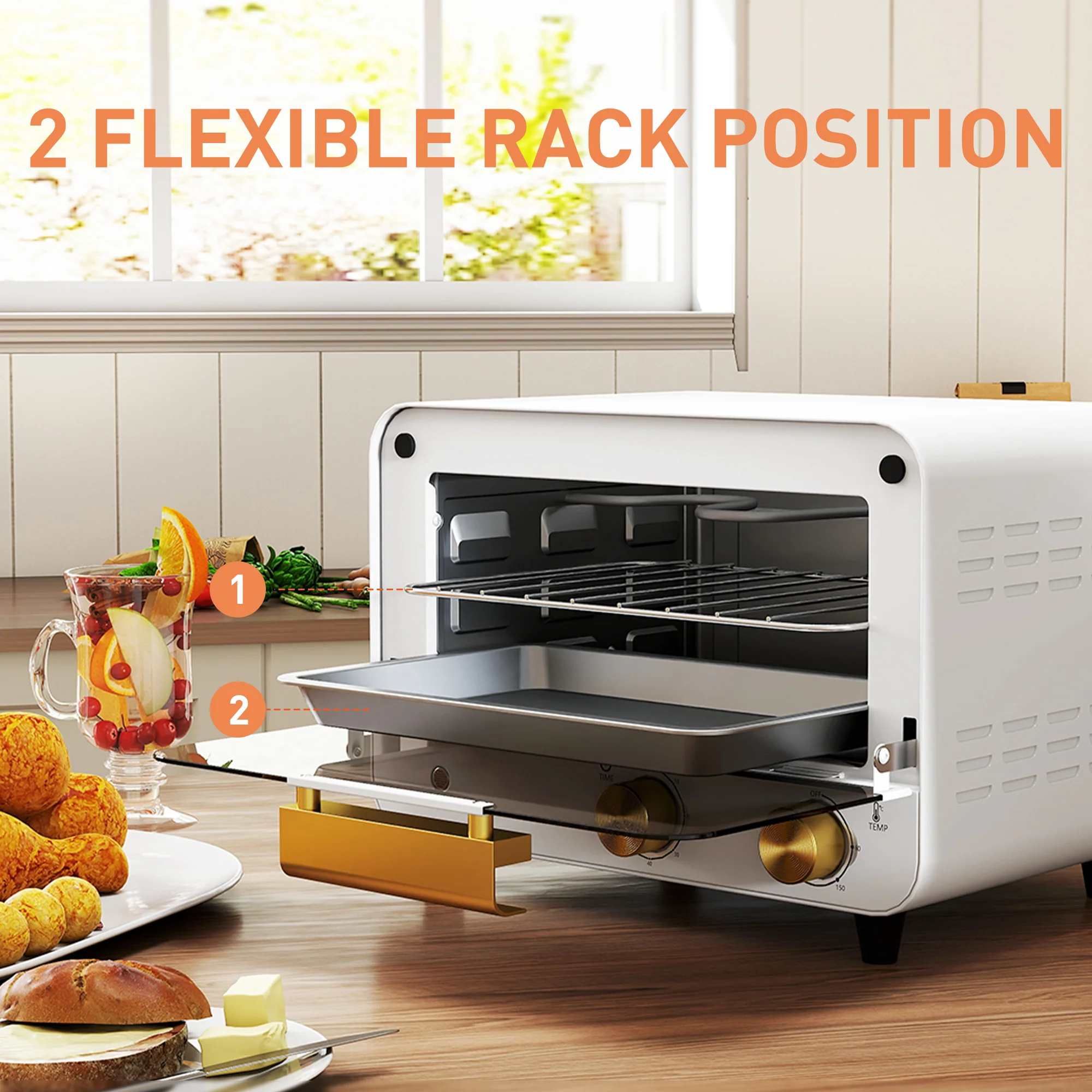 HOMCOM Small Toaster Oven, 12L Mini Countertop Oven With Glass Door, White - Image 4