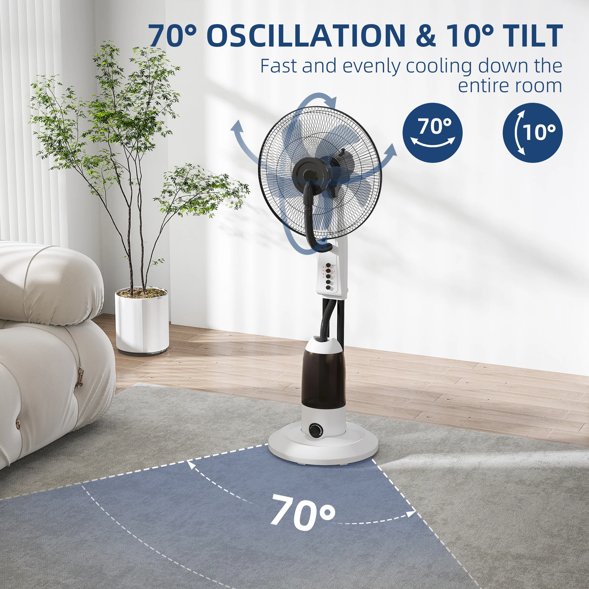 HOMCOM Spray Misting Fan, Floor Fan With Water Mist Spray And 3 Speeds - Image 6