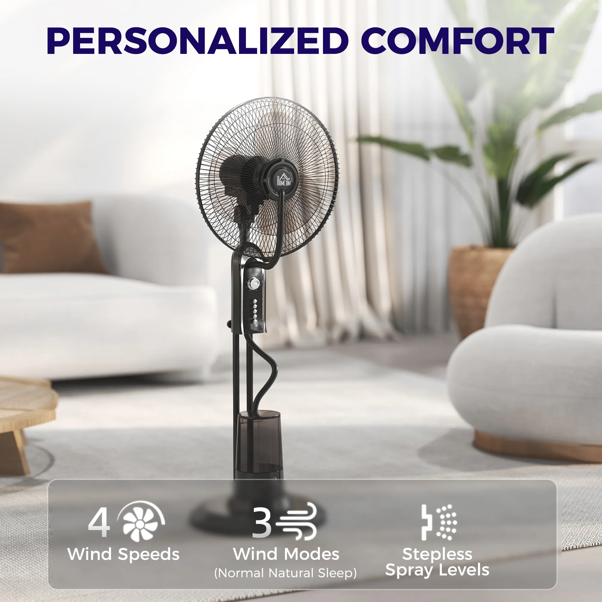 HOMCOM Spray Misting Fan, Pedestal Fan W/ Oscillation, Tilt, 4 Speeds - Image 4