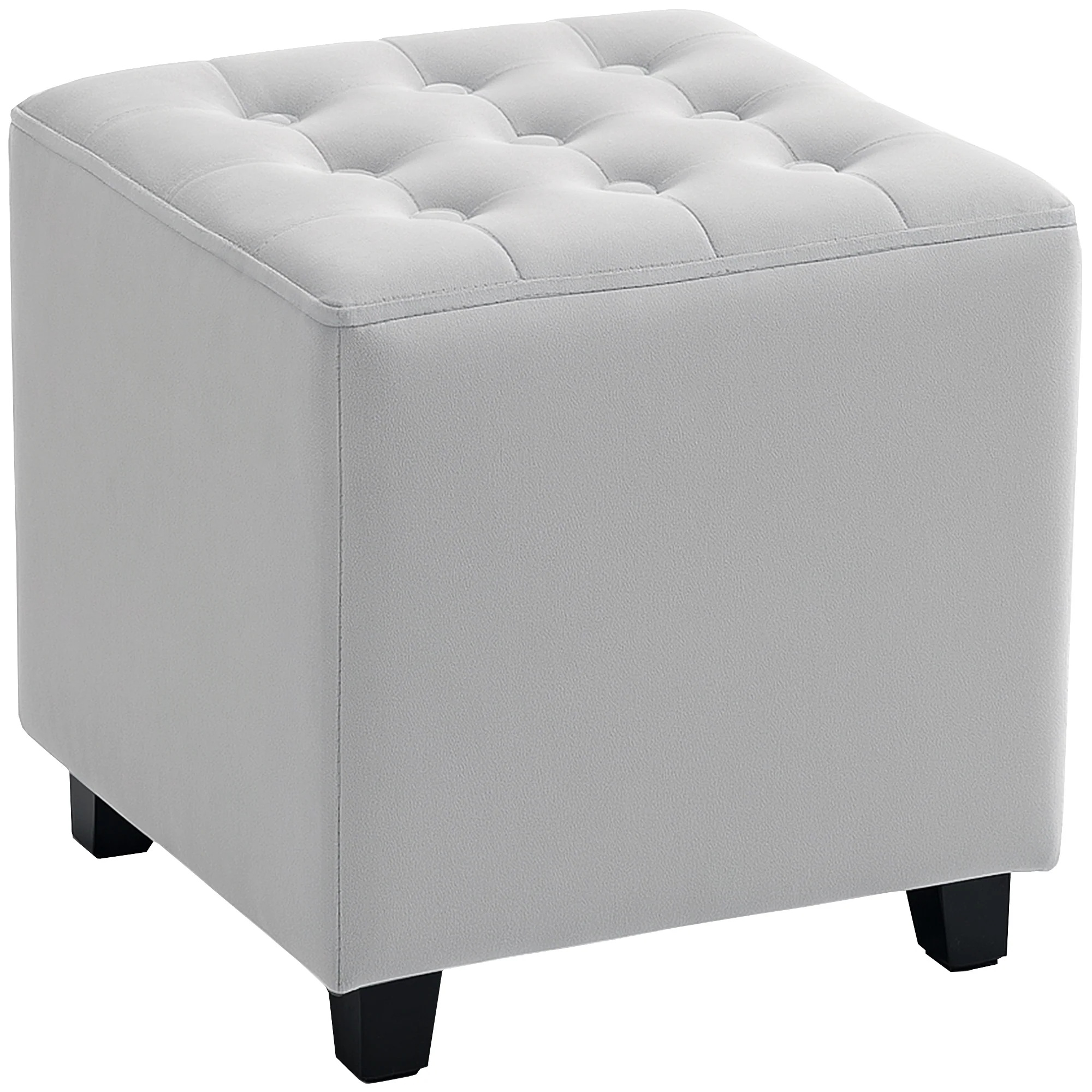 HOMCOM Square Footstool Small Ottoman w/ Wood Legs for Bedroom Light Grey