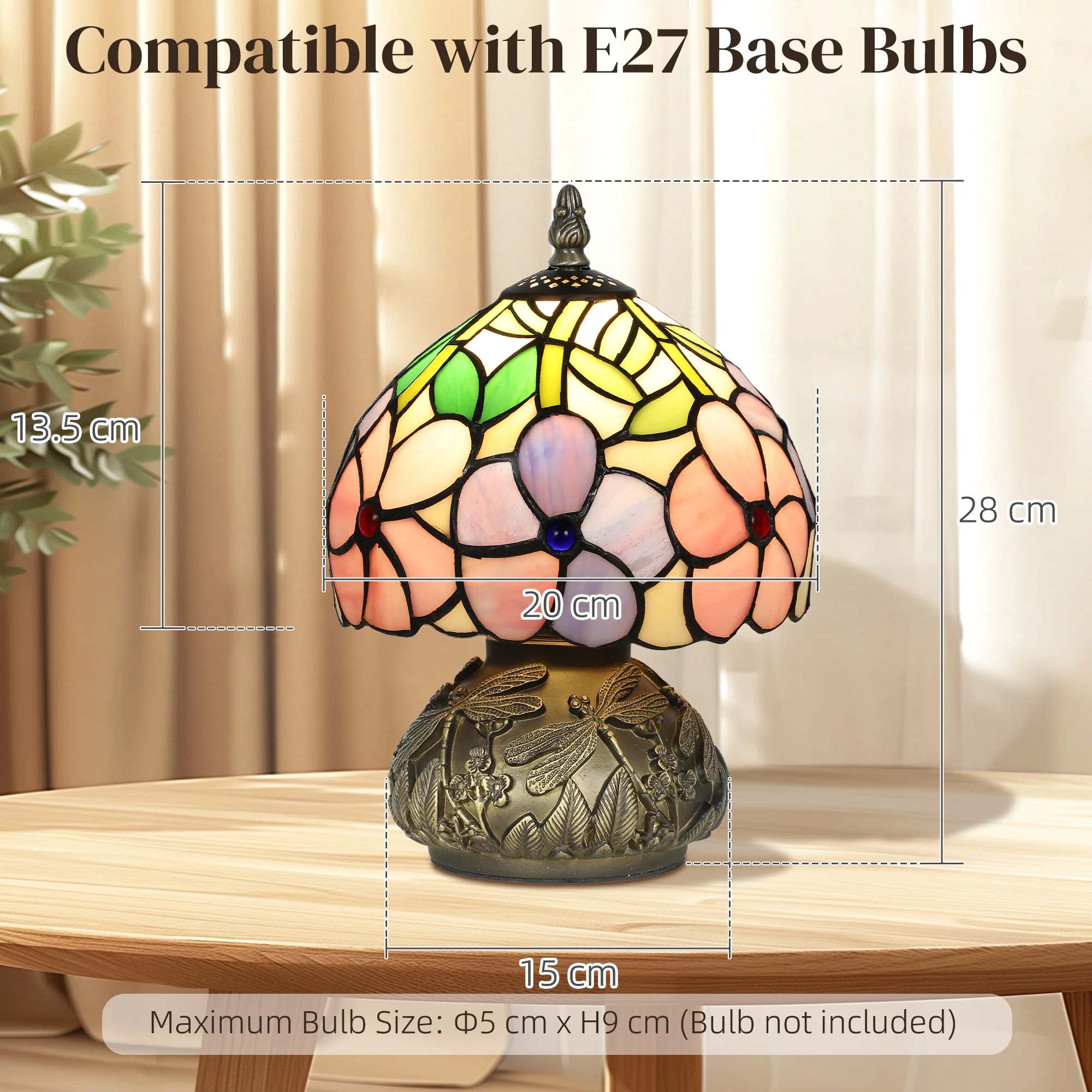 HOMCOM Stained Glass Bedside Lamp, Tiffany Style Table Lamp For Bedroom - Image 5