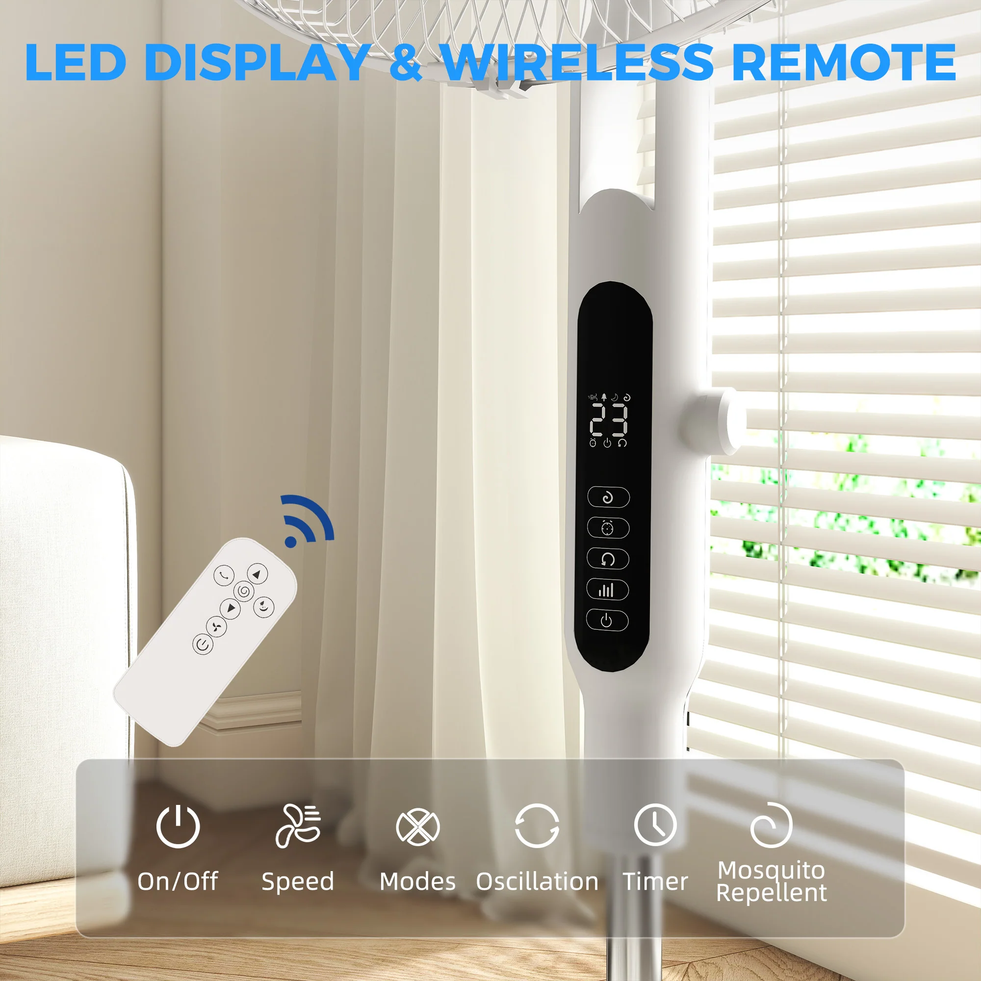 HOMCOM Standing Fan With 75 Degree Oscillation Mosquito Repellent Function - Image 7