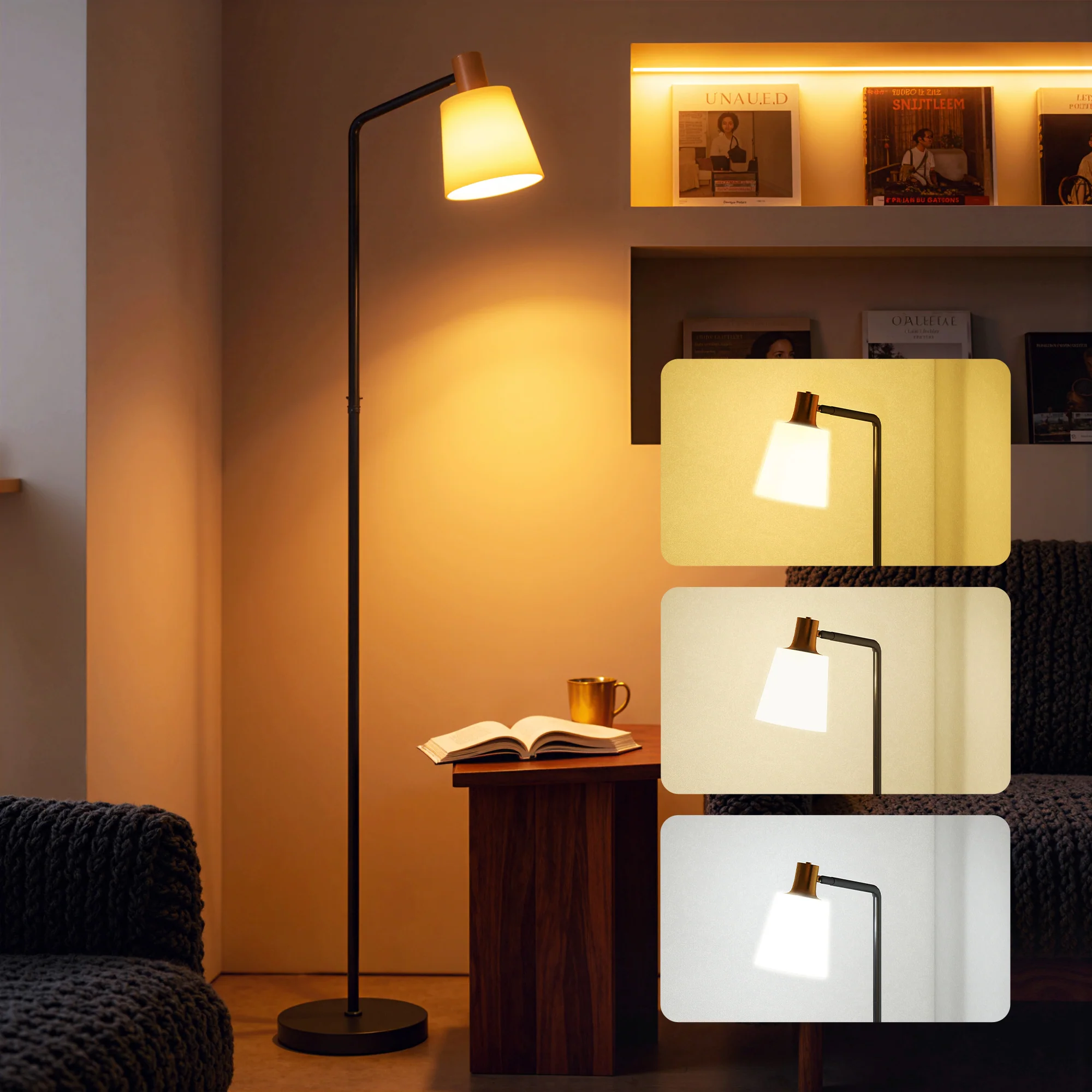 HOMCOM Standing Lamp With Rotatable Head, Modern Floor Lamp, Black