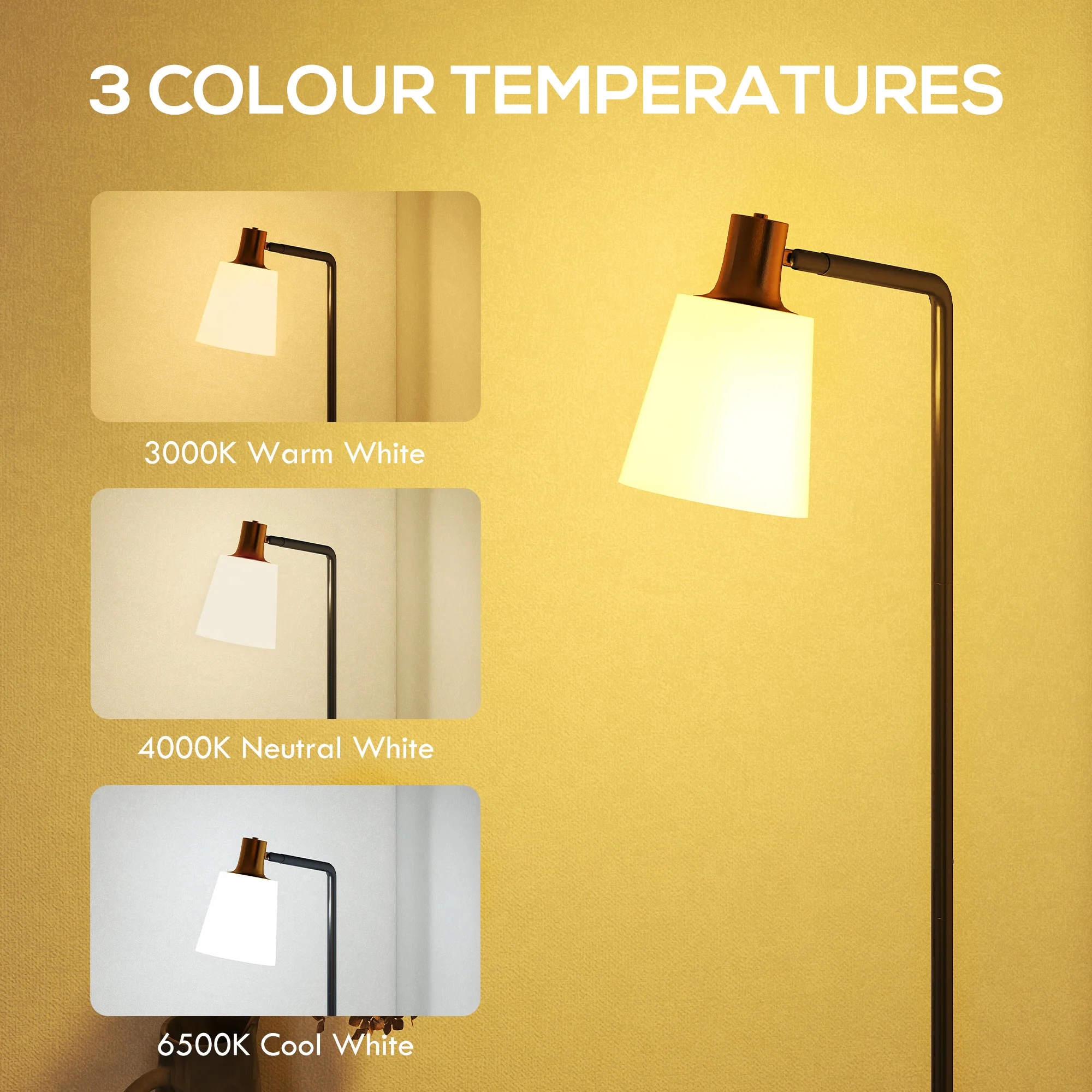 HOMCOM Standing Lamp With Rotatable Head, Modern Floor Lamp, Black - Image 3