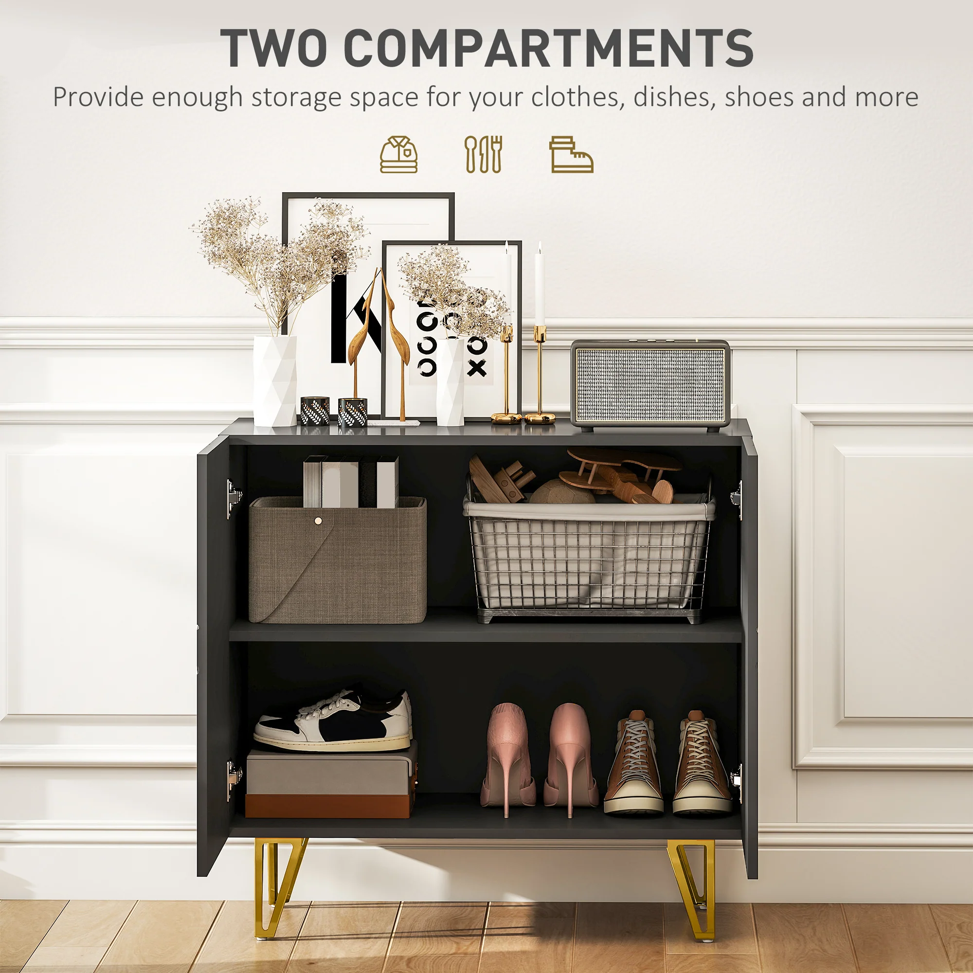 HOMCOM Storage Cabinet, Sideboard With Adjustable Shelf - Image 4