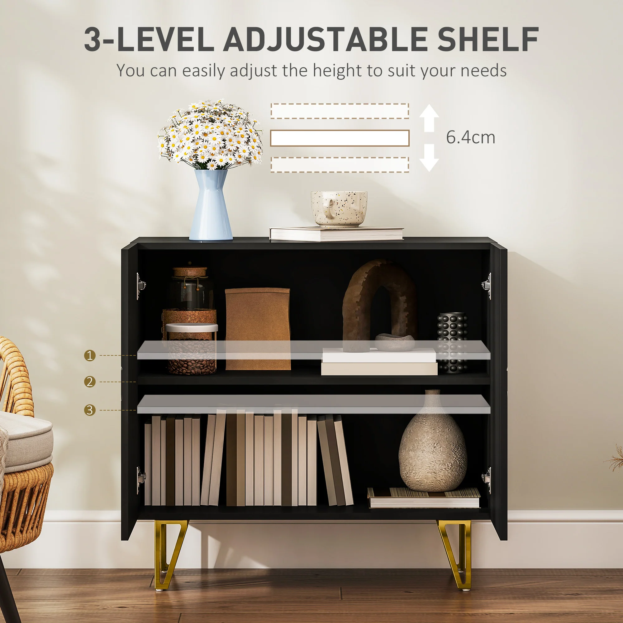HOMCOM Storage Cabinet, Sideboard With Adjustable Shelf - Image 6