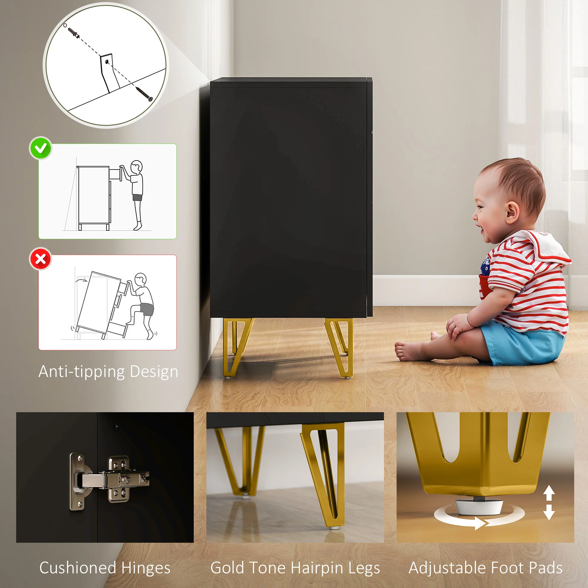 HOMCOM Storage Cabinet, Sideboard With Adjustable Shelf - Image 7