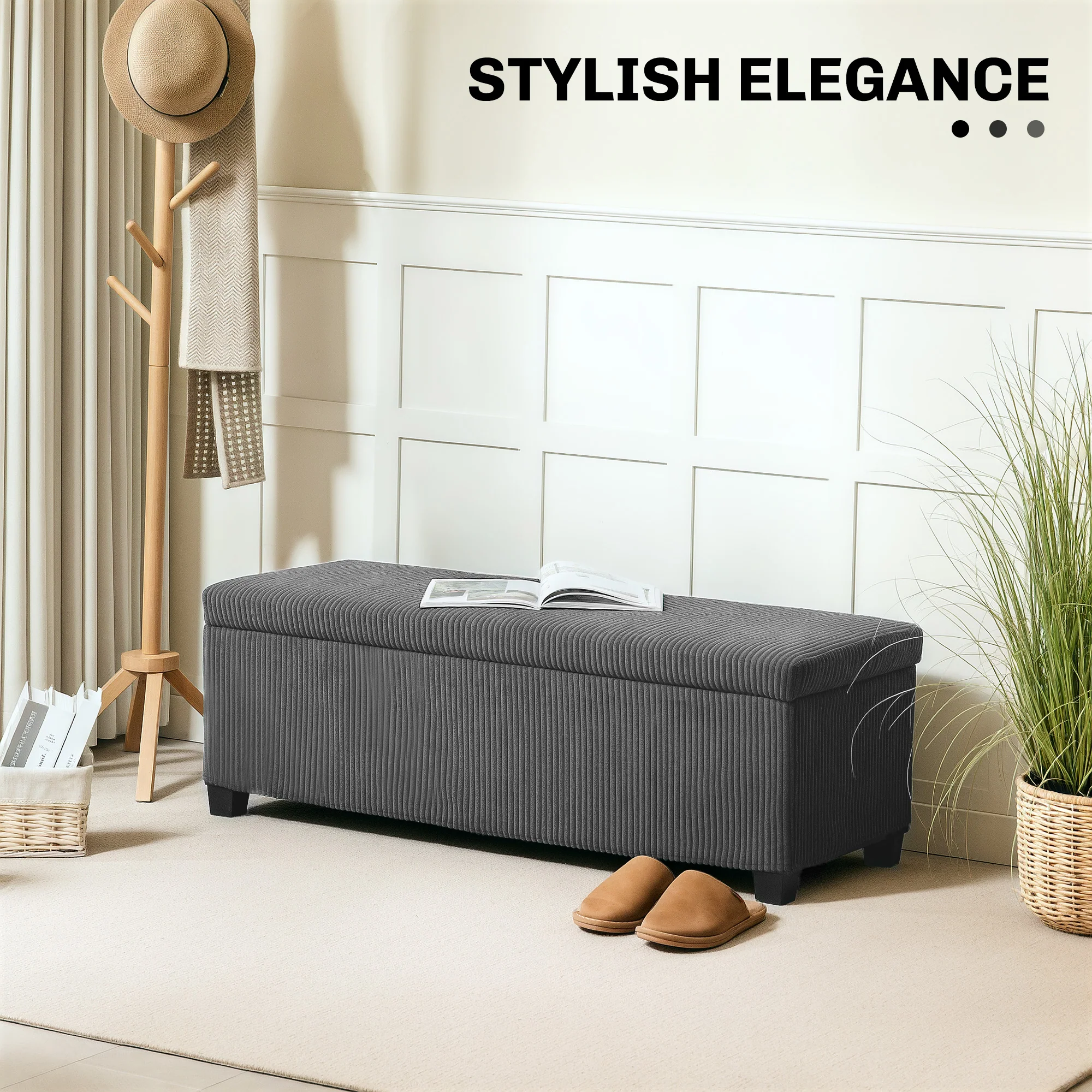 HOMCOM Storage Ottoman with Lid, 112cm Bench Chest Box - Image 12
