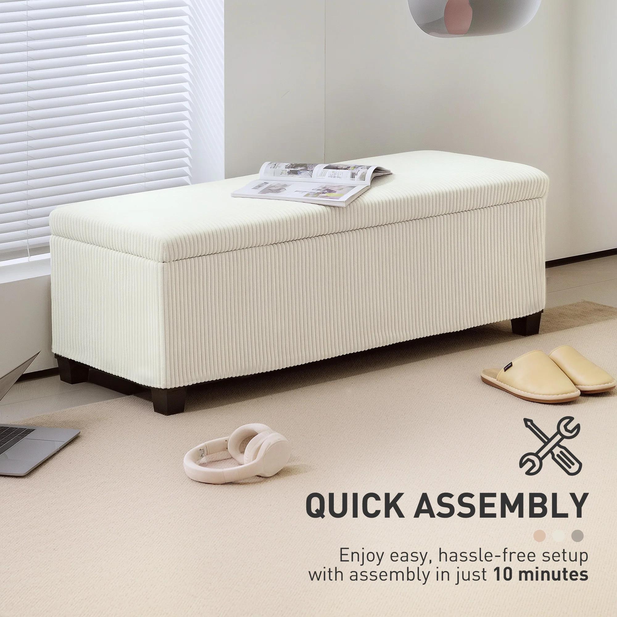HOMCOM Storage Ottoman with Lid, 112cm Bench Chest Box - Image 7