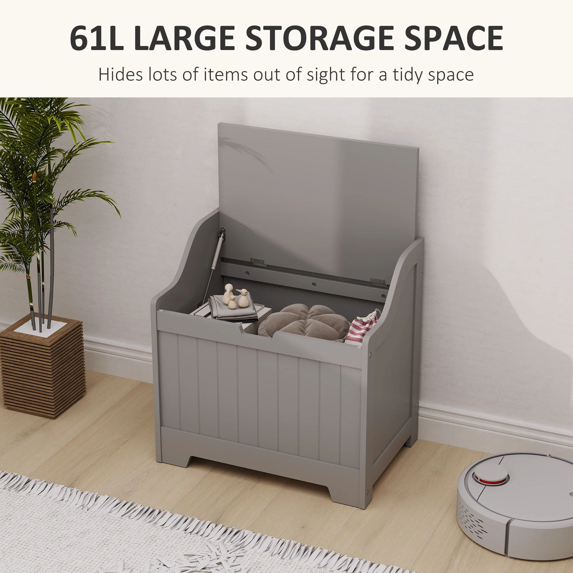 HOMCOM Storage Trunk with Safety Hinge for Living Room, 56.4cm - Image 3