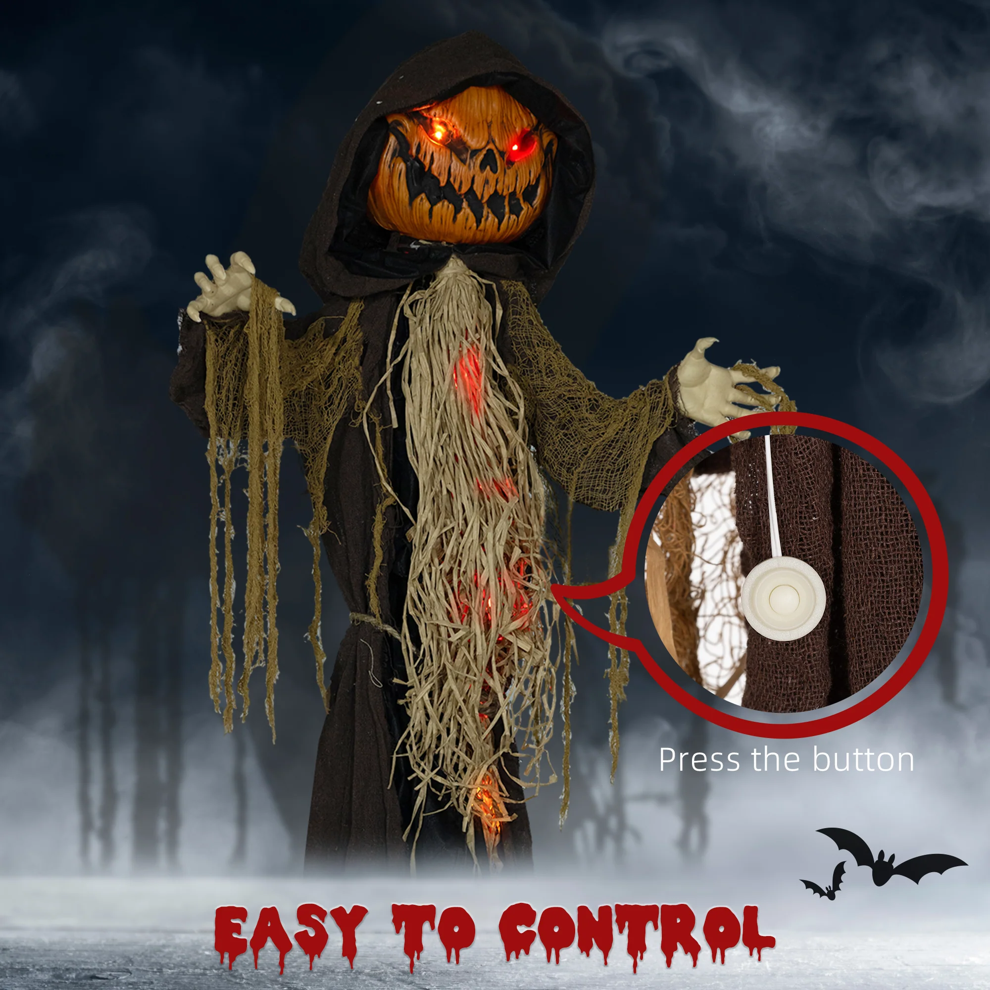 HOMCOM Straw Pumpkin Halloween Prop for Indoor Outdoor Decoration - Image 6