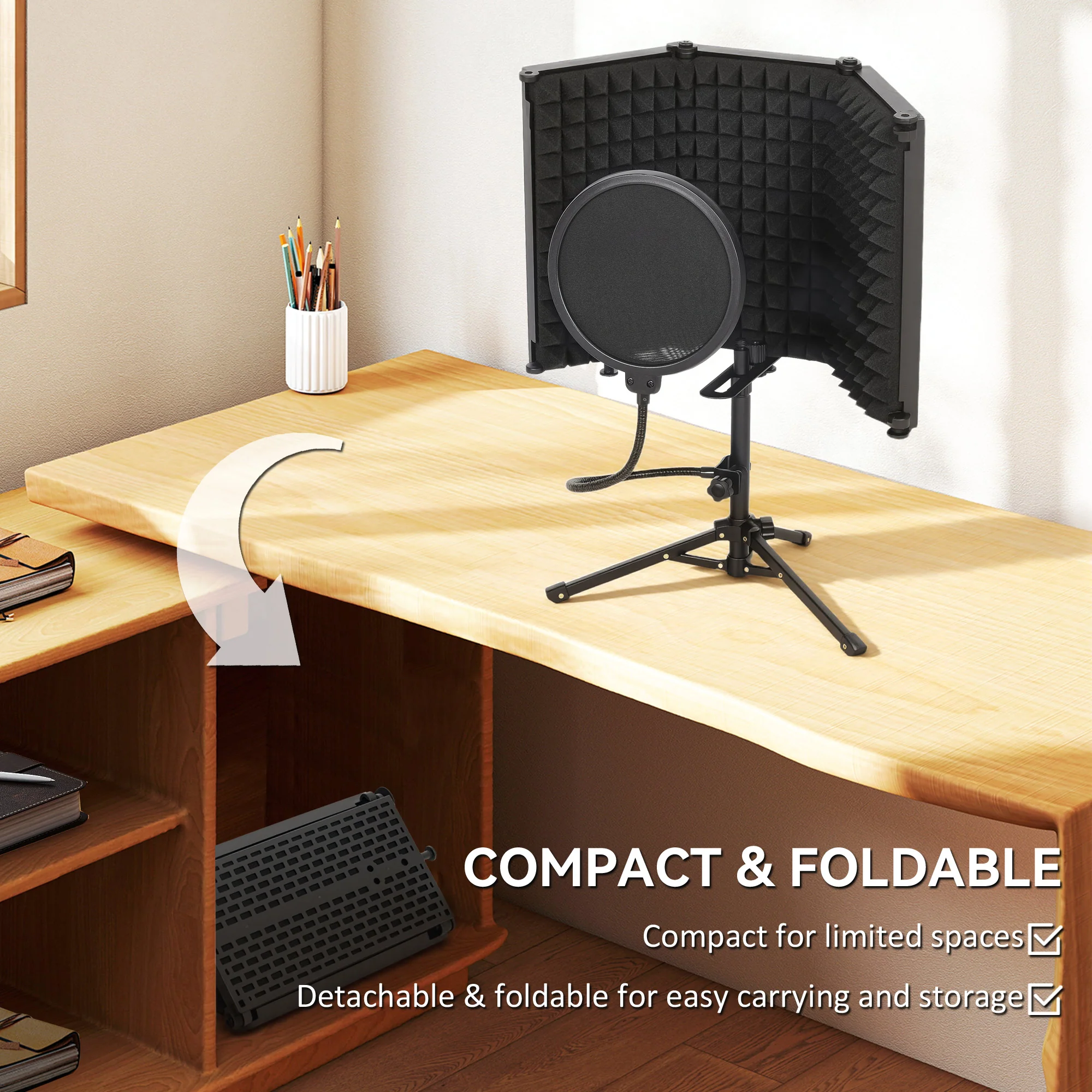 HOMCOM Studio Microphone Isolation Shield with Pop Filter & Stand, Black - Image 4