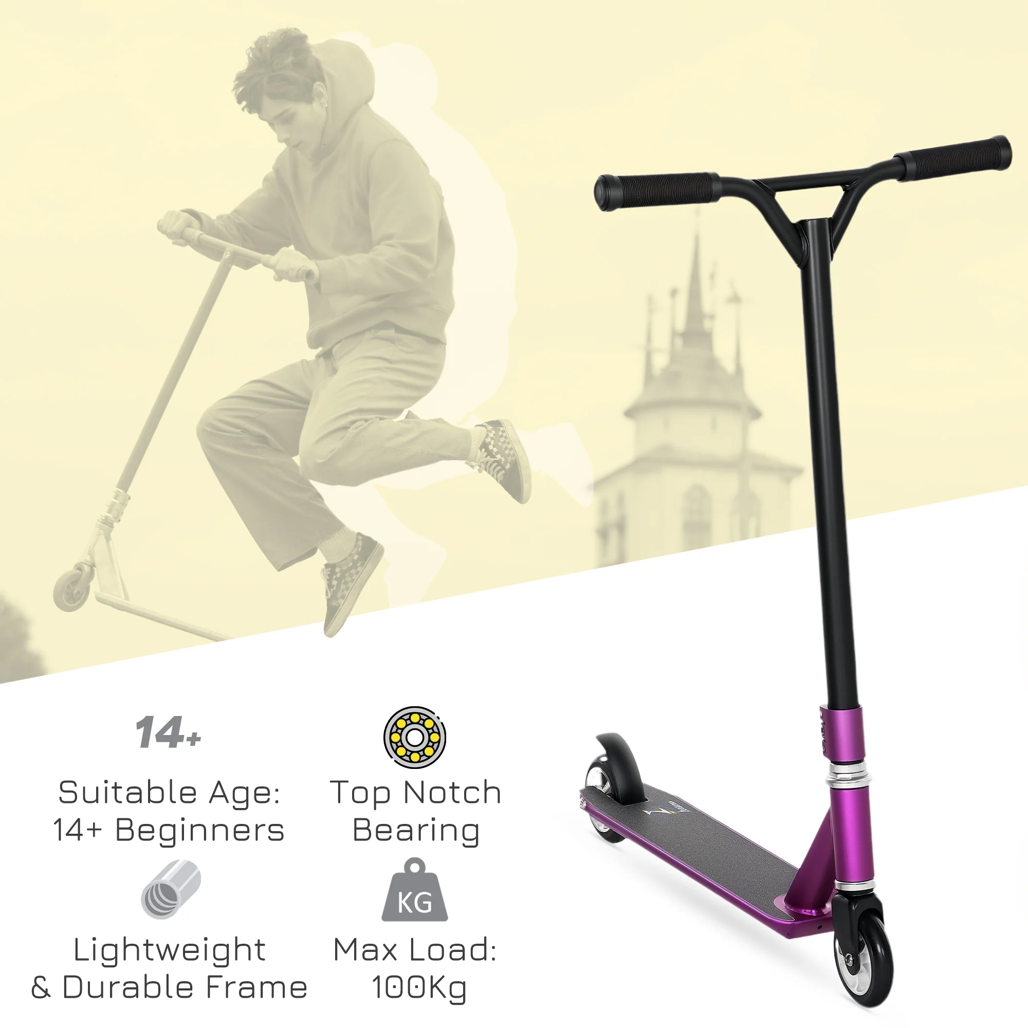 HOMCOM Stunt Scooter Entry Level Tricks Scooter For 14+ Beginners - Image 12