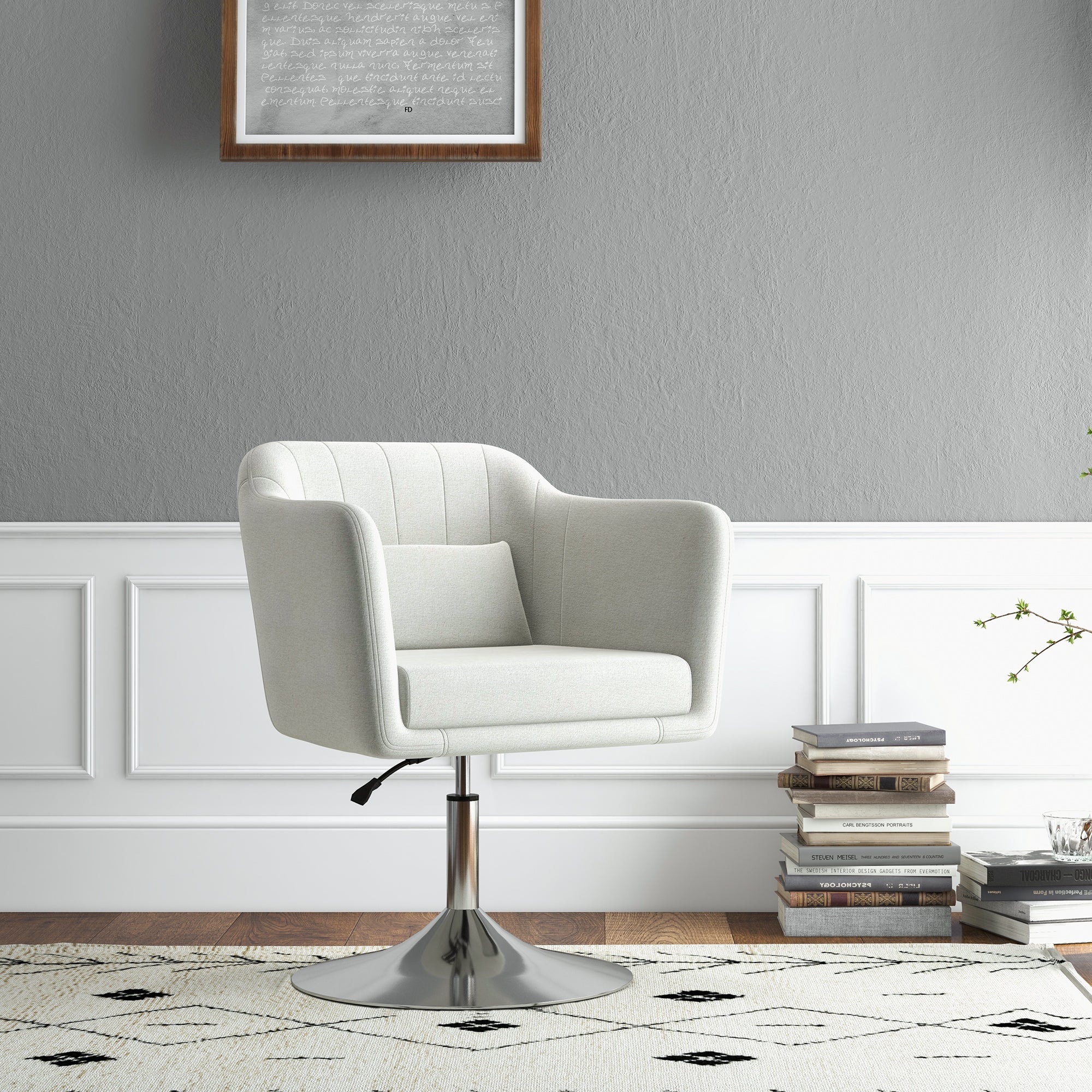 HOMCOM Stylish Retro Linen Swivel Tub Chair Steel Frame Cushion Seat Cream Whit - Image 2