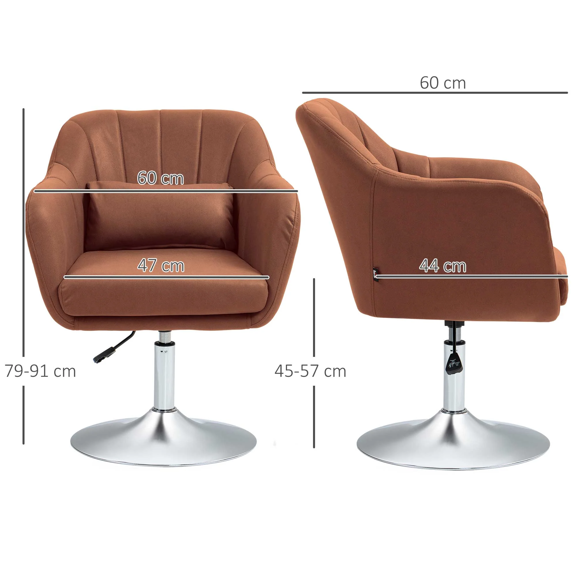 HOMCOM Stylish Retro Swivel Tub Chair Steel Frame Cushion Seat Dark Grey/Brown - Image 14