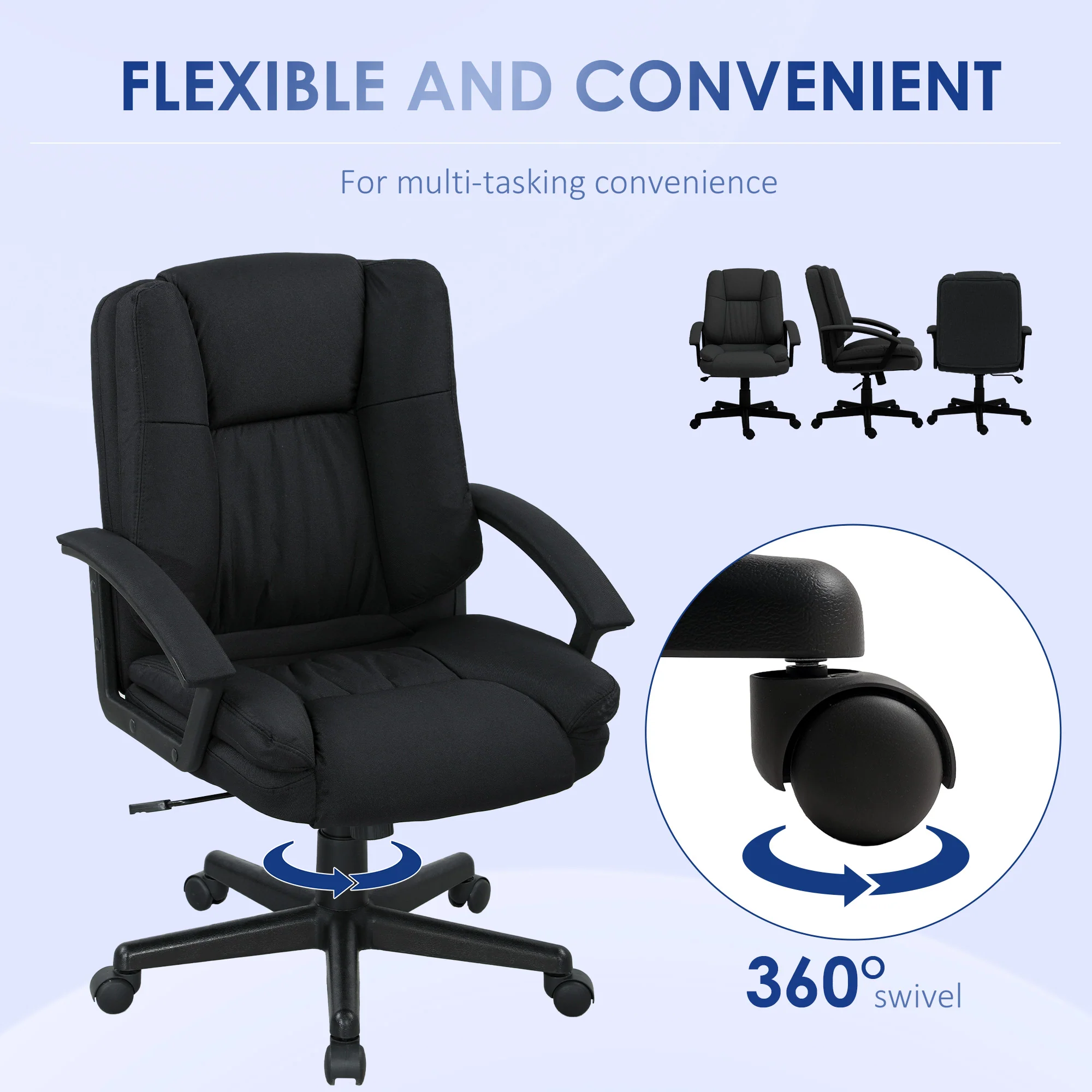 HOMCOM Swivel Executive Office Chair Mid Back Chair W/ Arm, Black - Image 6