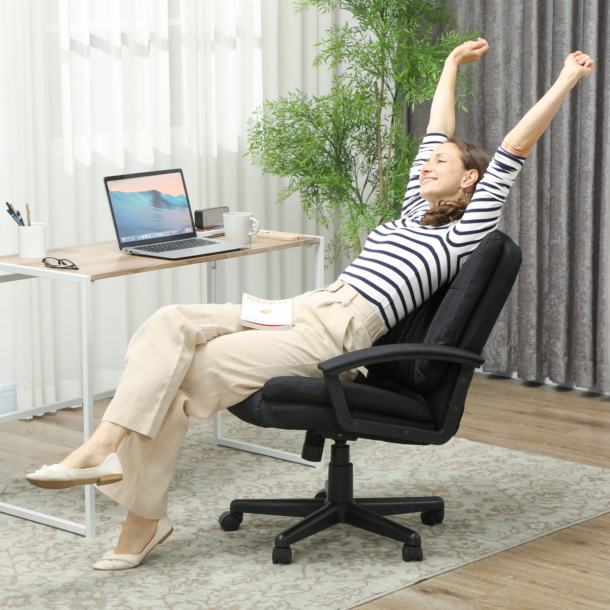 HOMCOM Swivel Executive Office Chair Mid Back Chair W/ Arm, Black - Image 8
