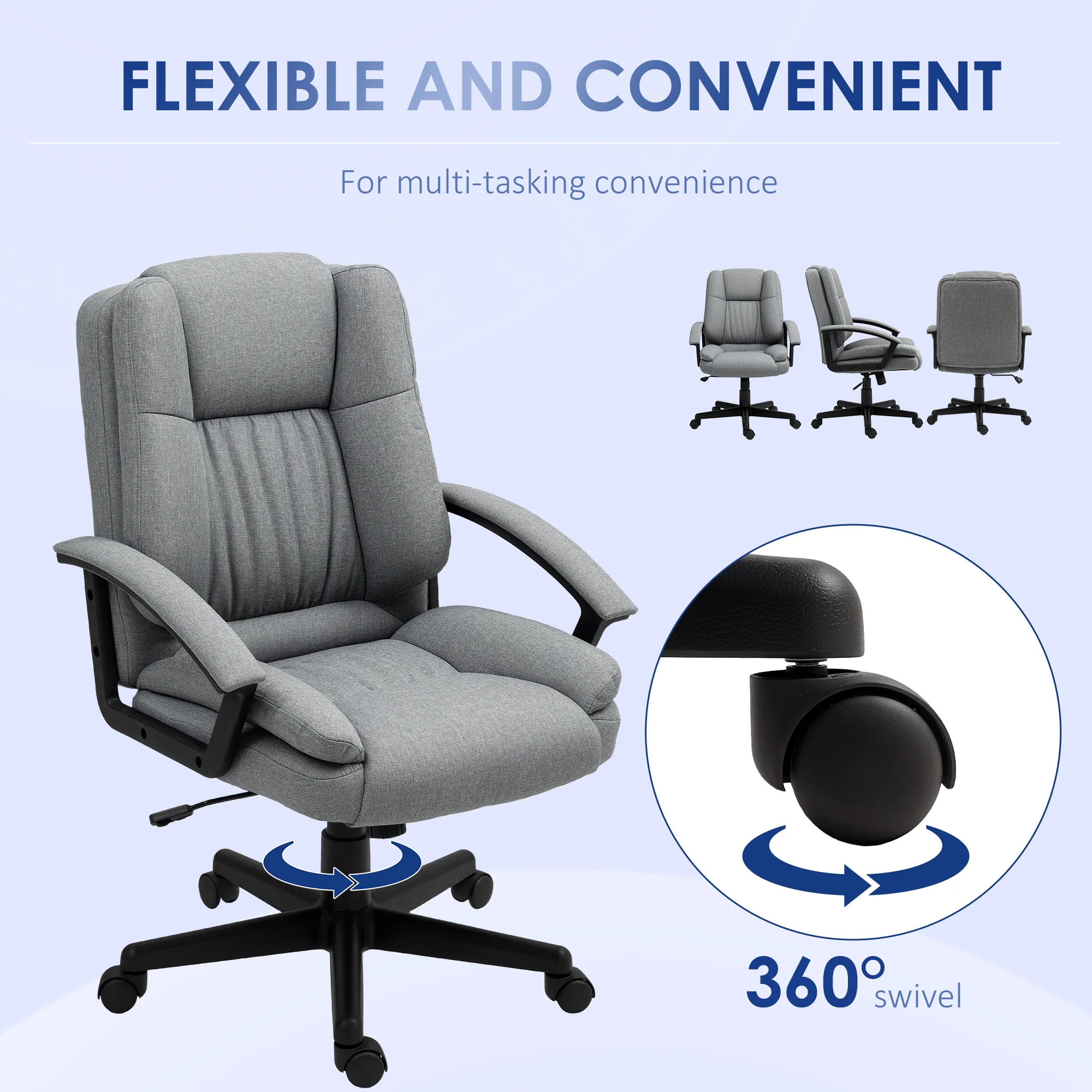 HOMCOM Swivel Executive Office Chair Mid Back Chair W/ Arm, Grey - Image 6