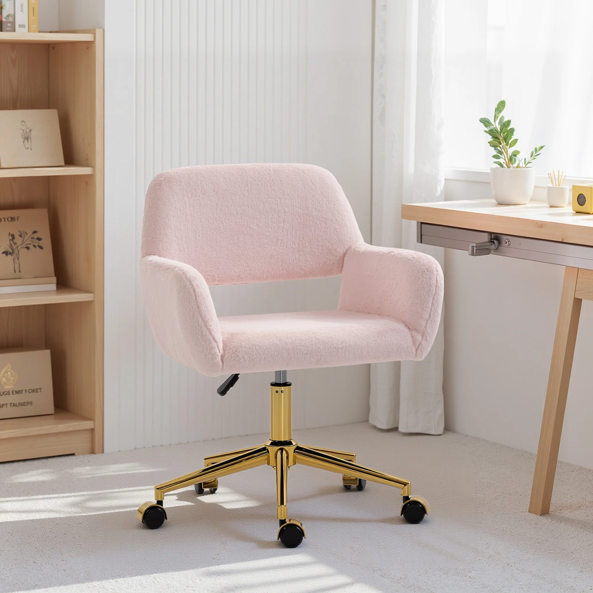 HOMCOM Swivel Office Chair, Vanity Desk Chair With Adjustable Height, Wheels - Image 2