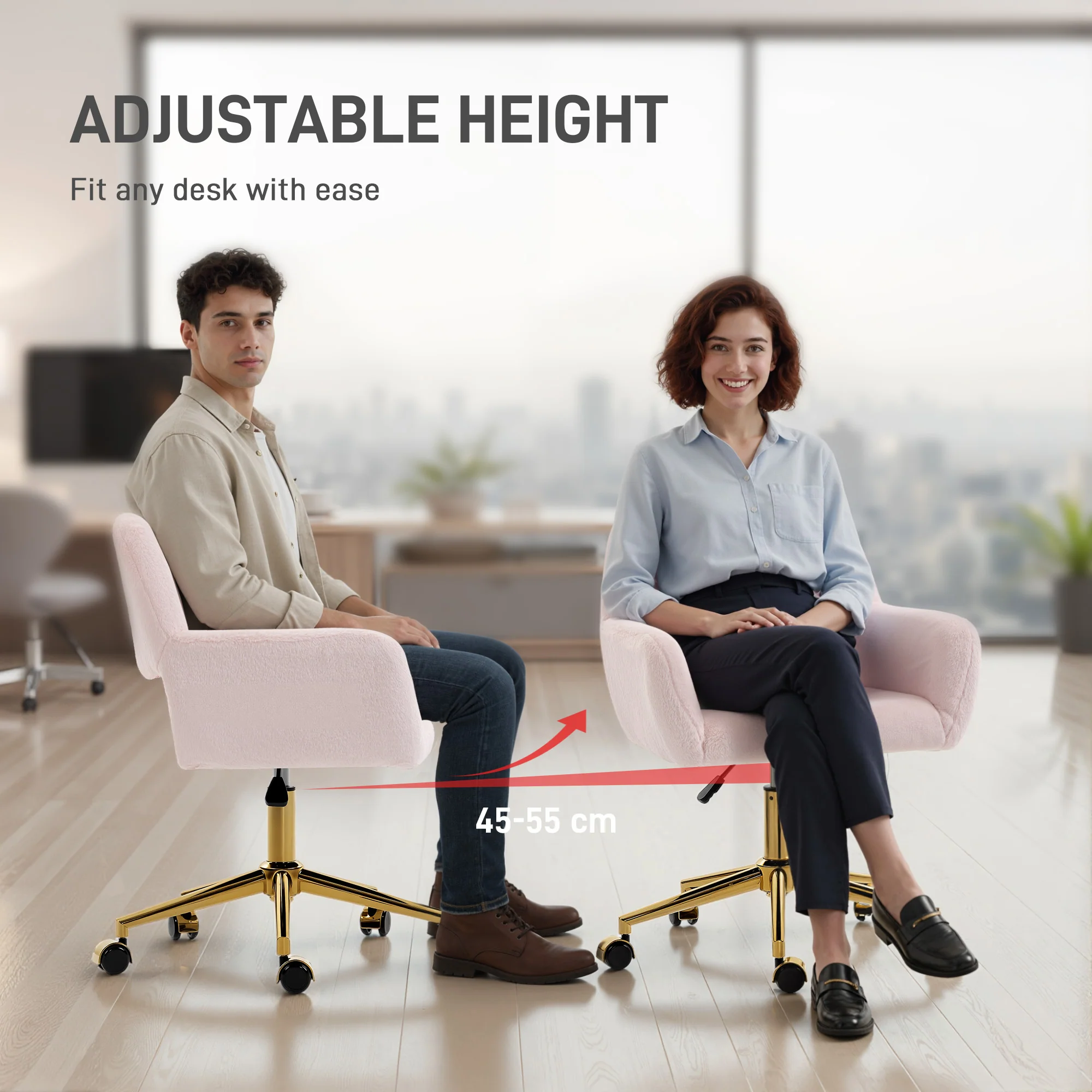 HOMCOM Swivel Office Chair, Vanity Desk Chair With Adjustable Height, Wheels - Image 7