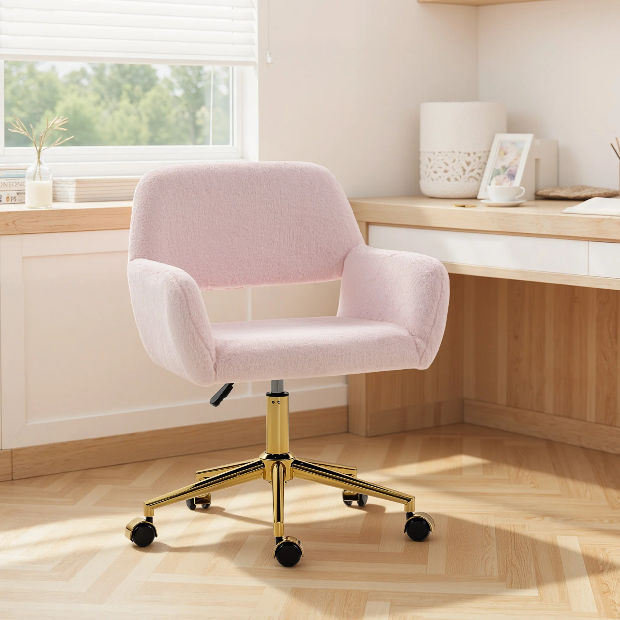 HOMCOM Swivel Office Chair, Vanity Desk Chair With Adjustable Height, Wheels - Image 9