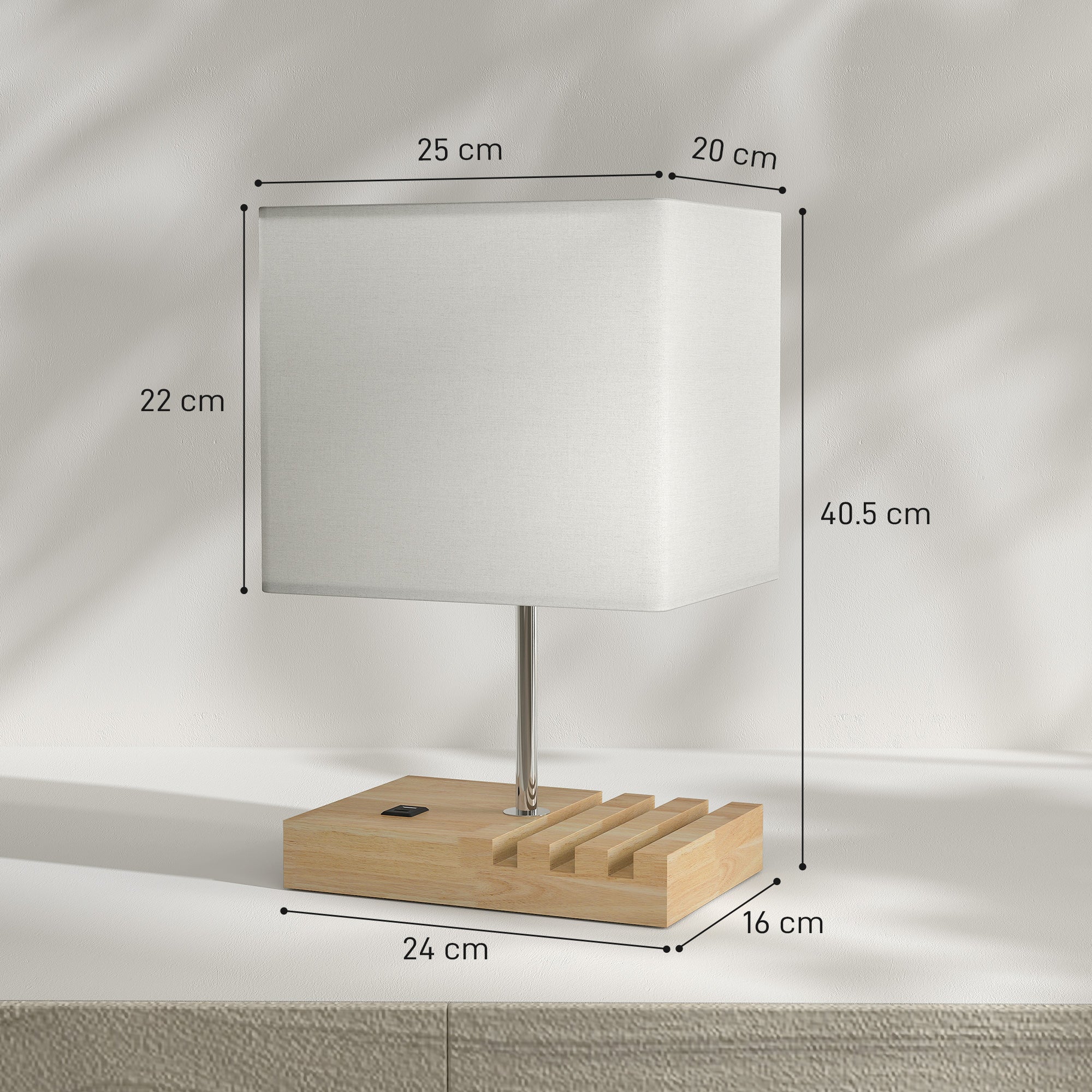 HOMCOM Table Lamp with 3 Slots, Bedside Lamp with Solid Wood Base, White - Image 5