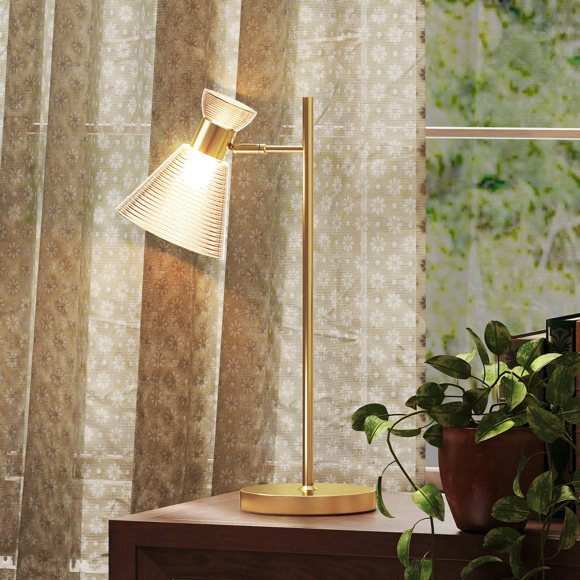 HOMCOM Table Lamp With Adjustable Head, Modern Bedside Lamp, Gold Tone - Image 2