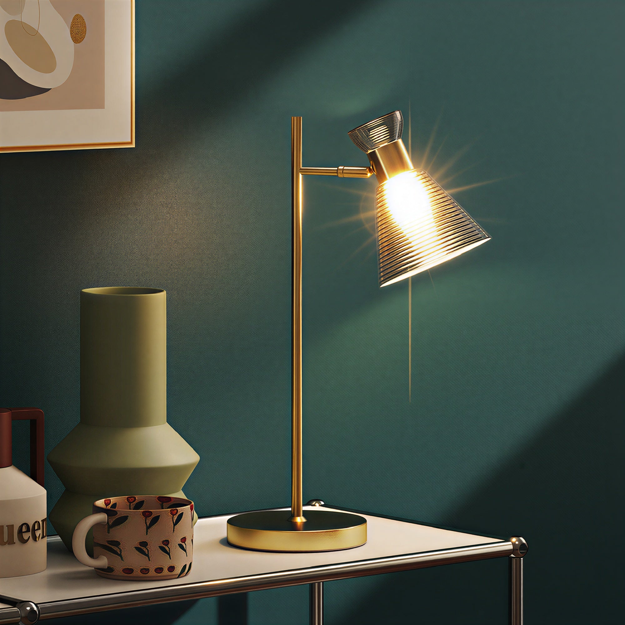 HOMCOM Table Lamp With Adjustable Head, Modern Bedside Lamp, Gold Tone - Image 6