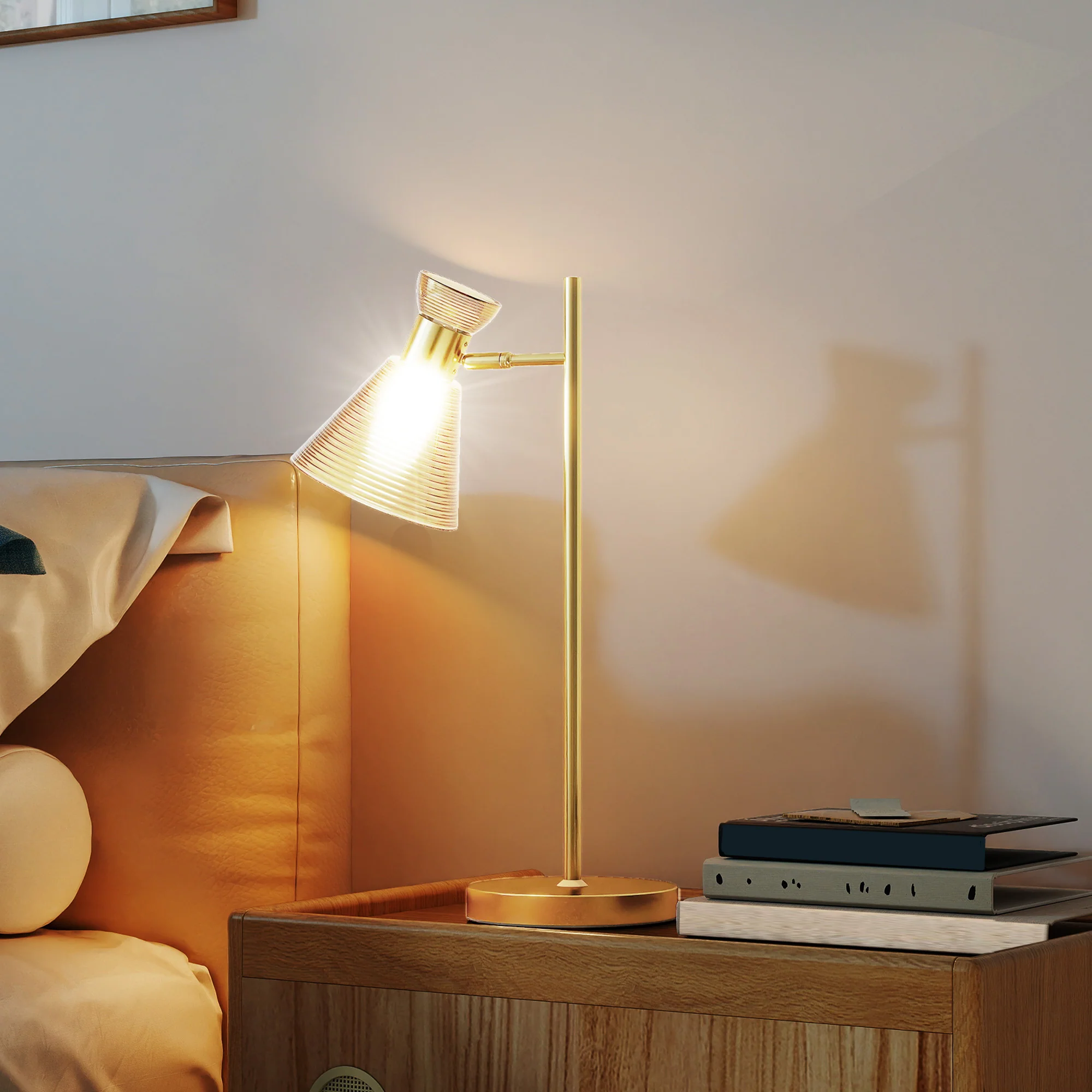 HOMCOM Table Lamp With Adjustable Head, Modern Bedside Lamp, Gold Tone - Image 8
