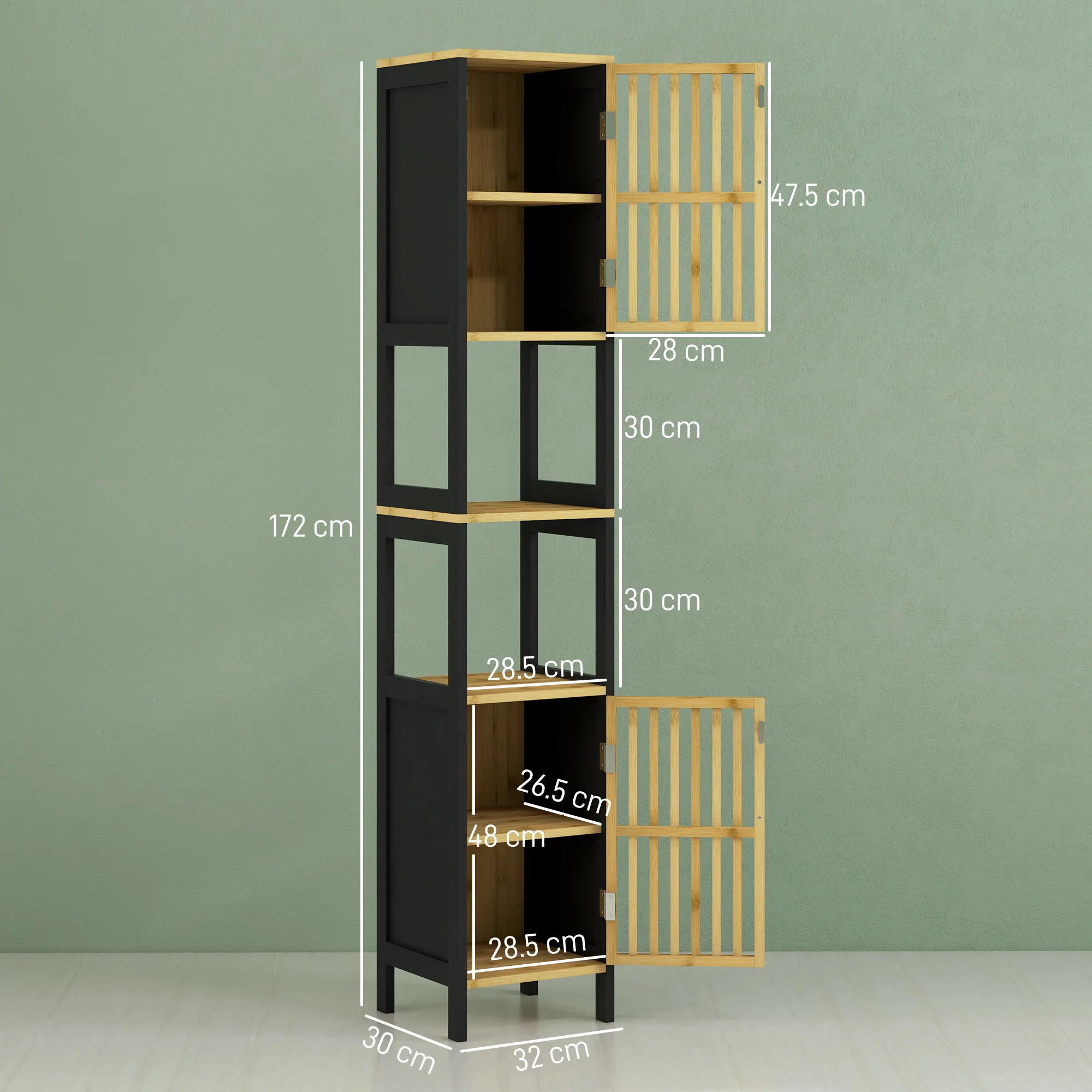 HOMCOM Tall Bathroom Cabinet Bamboo Bathroom Cupboard With Adjustable Shelves - Image 5