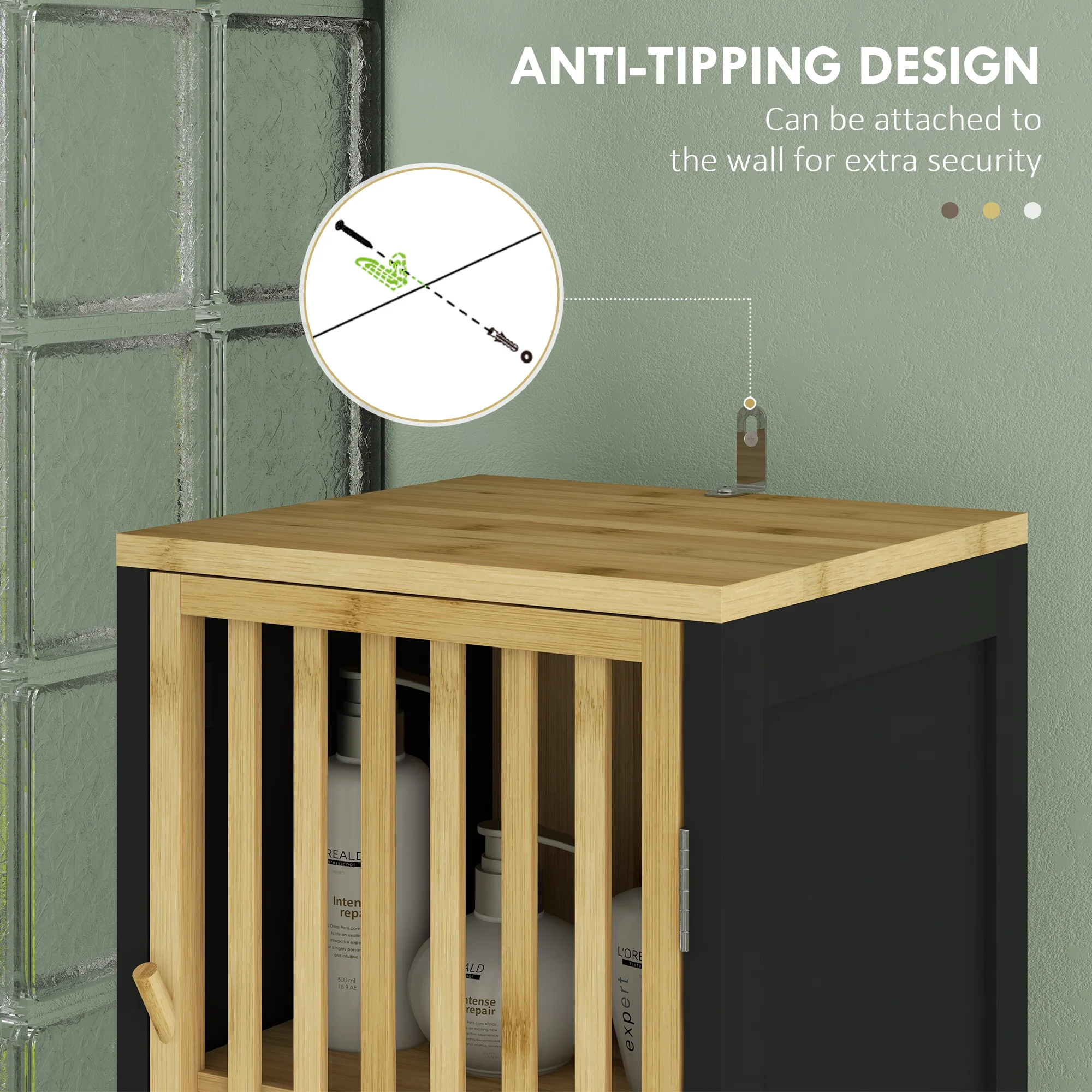 HOMCOM Tall Bathroom Cabinet Bamboo Bathroom Cupboard With Adjustable Shelves - Image 8