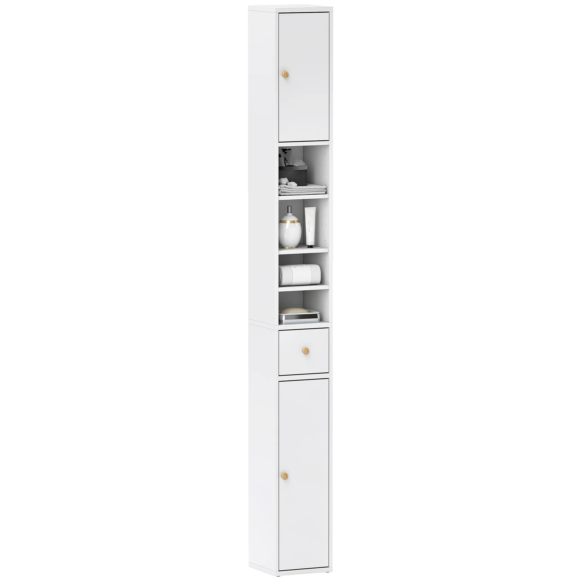 HOMCOM Tall Bathroom Cabinet with Drawer and Adjustable Shelves, White