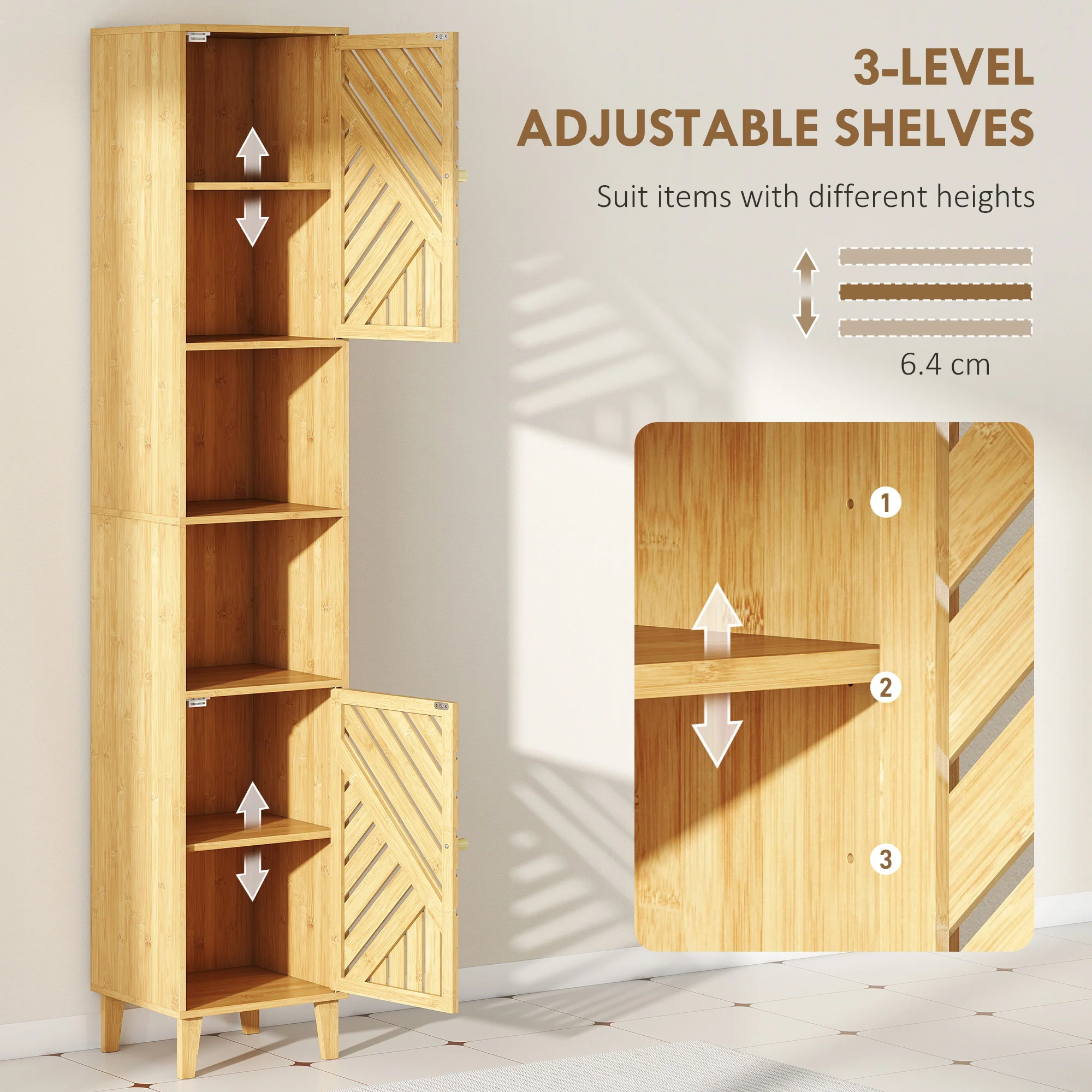 HOMCOM Tall Bathroom Cabinet With Open Compartments And Adjustable Shelves - Image 4