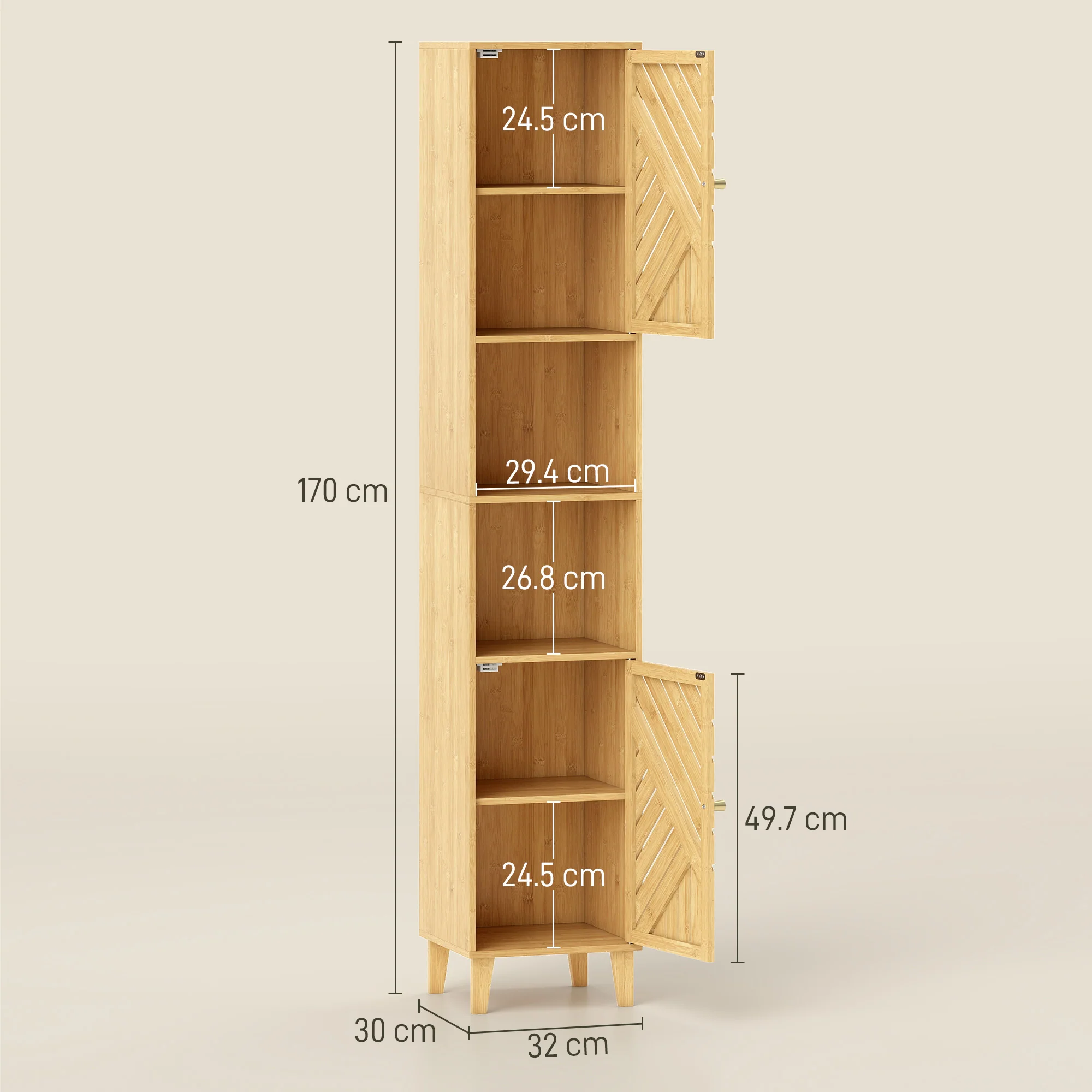 HOMCOM Tall Bathroom Cabinet With Open Compartments And Adjustable Shelves - Image 5