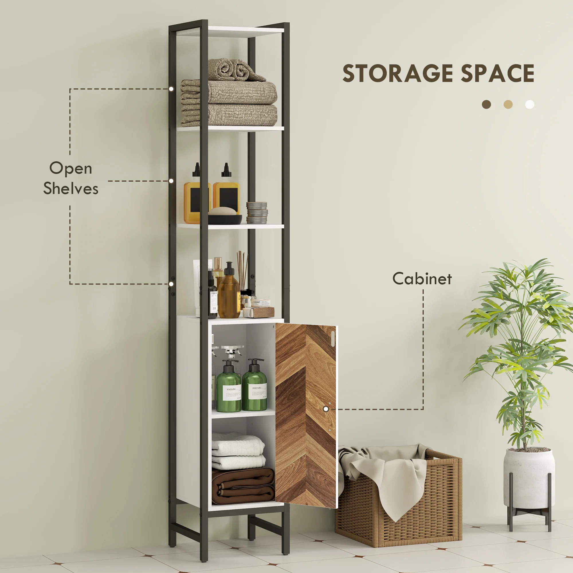 HOMCOM Tall Bathroom Storage Cabinet With 3 Shelves, 30 X 30 X 170 Cm, White - Image 3