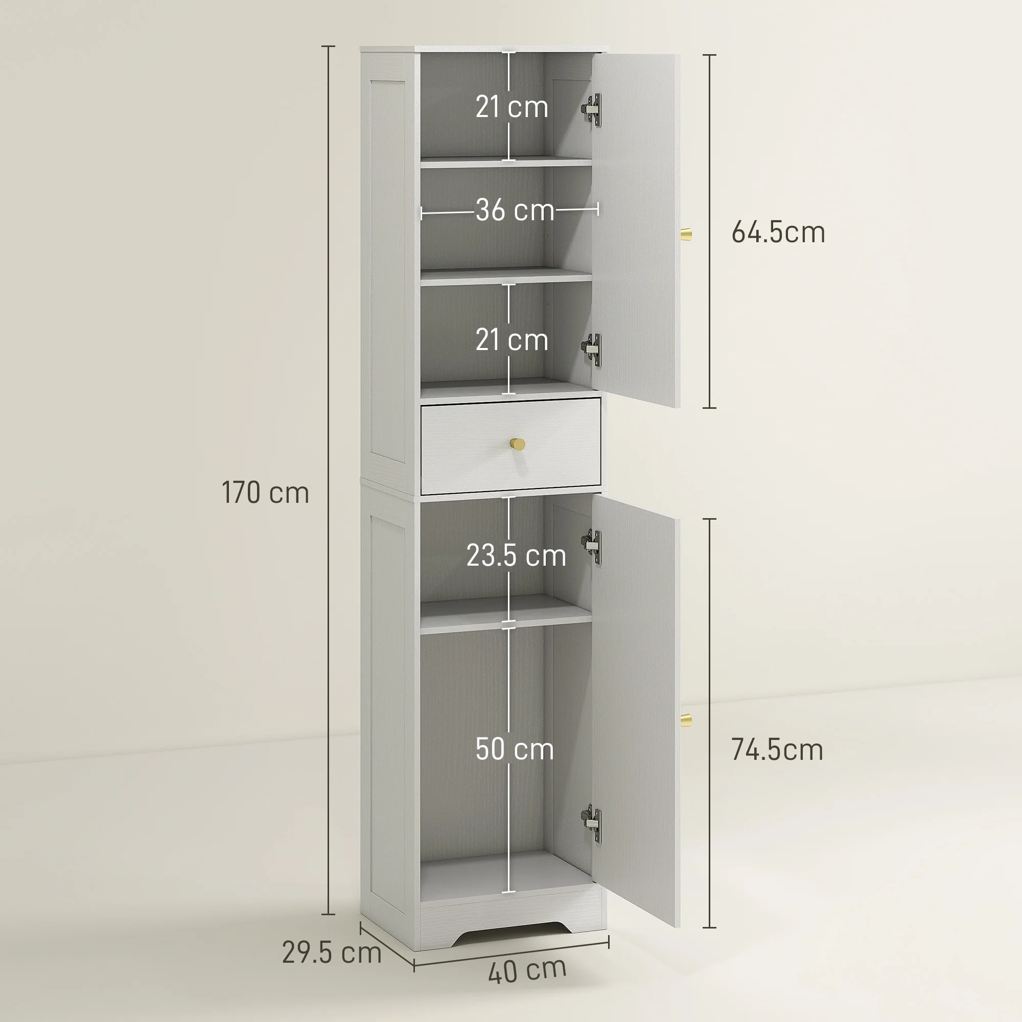 HOMCOM Tall Bathroom Storage Cabinet With Arch Doors Adjustable Shelf White - Image 5