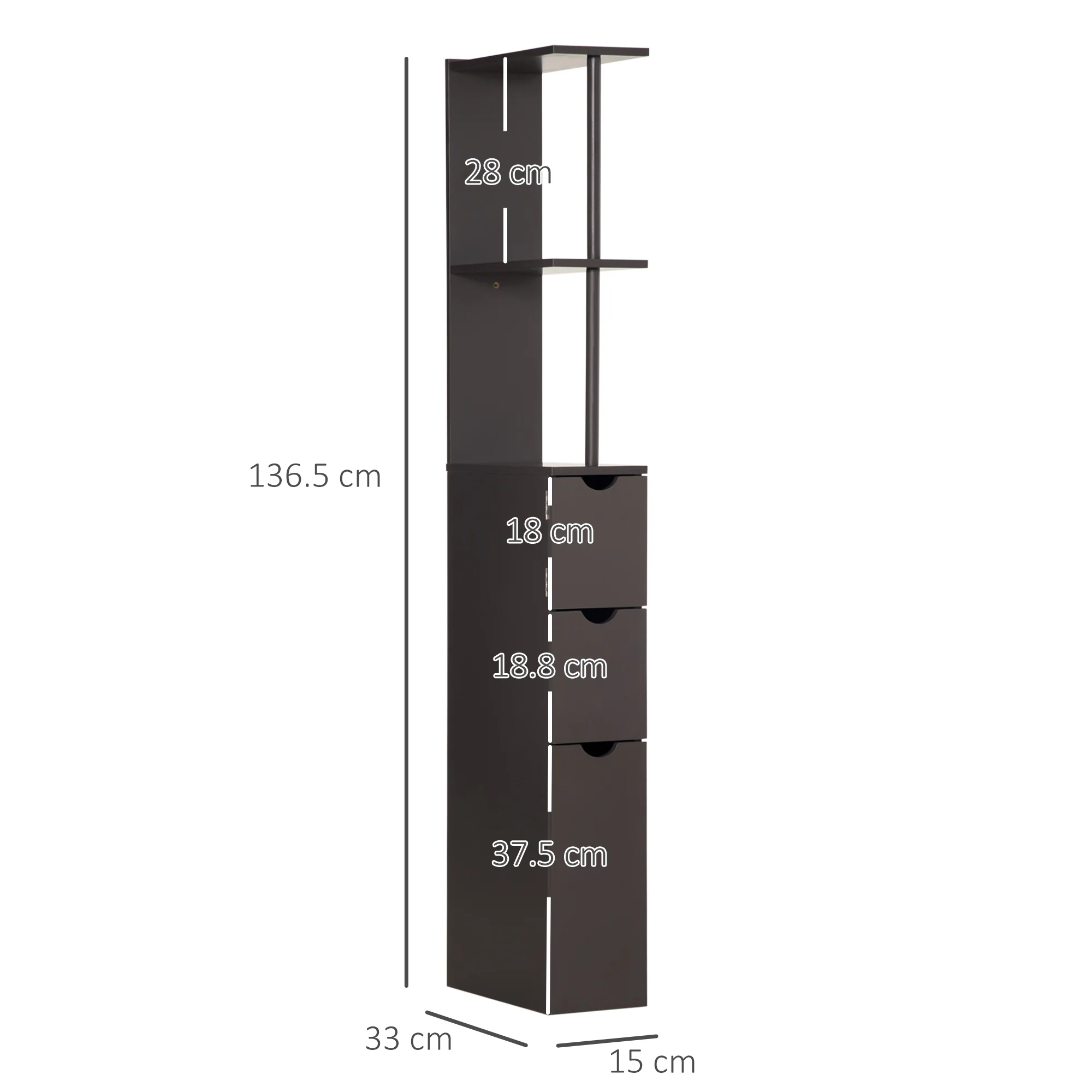 HOMCOM Tall Bathroom Storage Cabinet With Shelf And Drawers, Brown - Image 5
