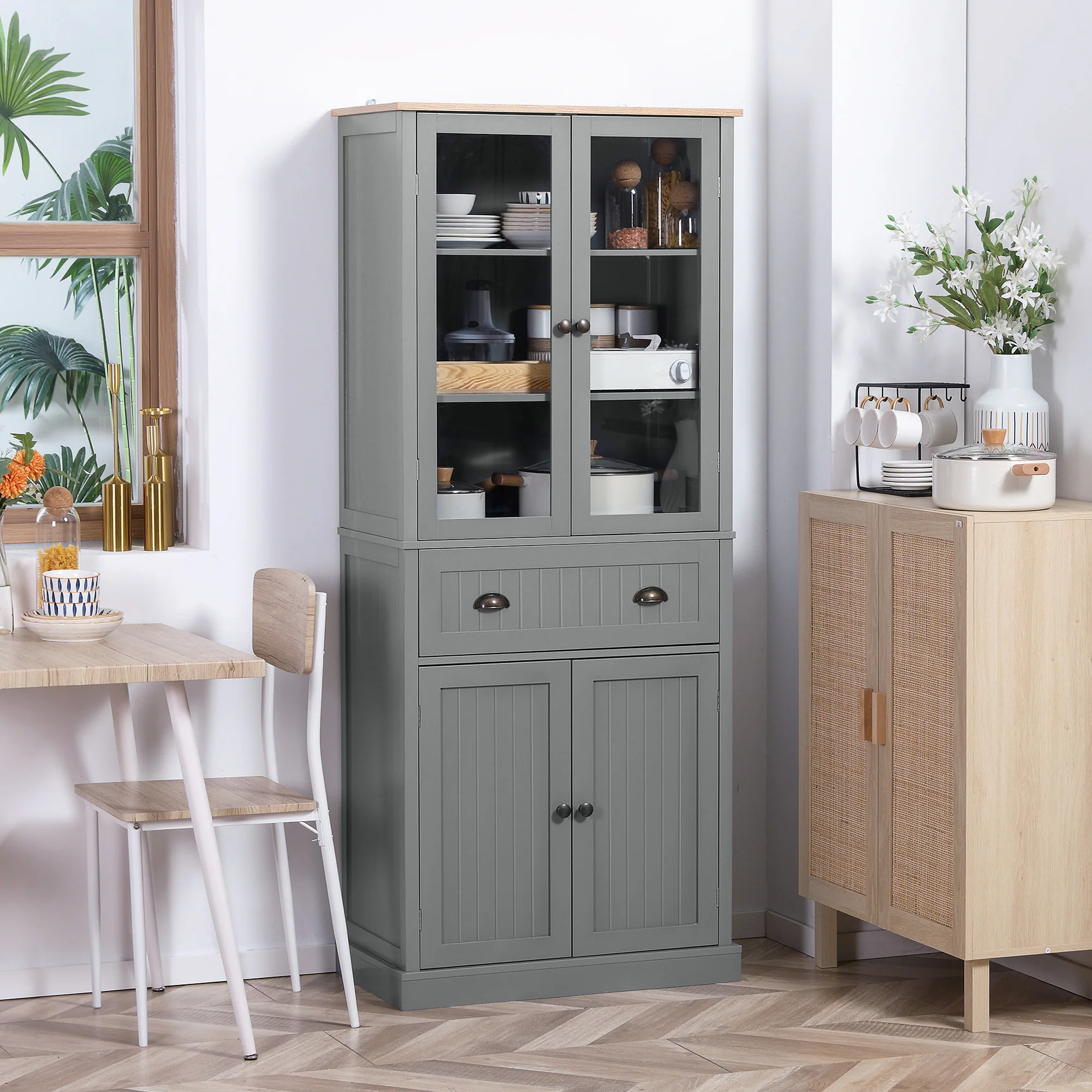 HOMCOM Tall Kitchen Cupboard, 5-tier Storage Cabinet with Adjustable Shelves - Image 2