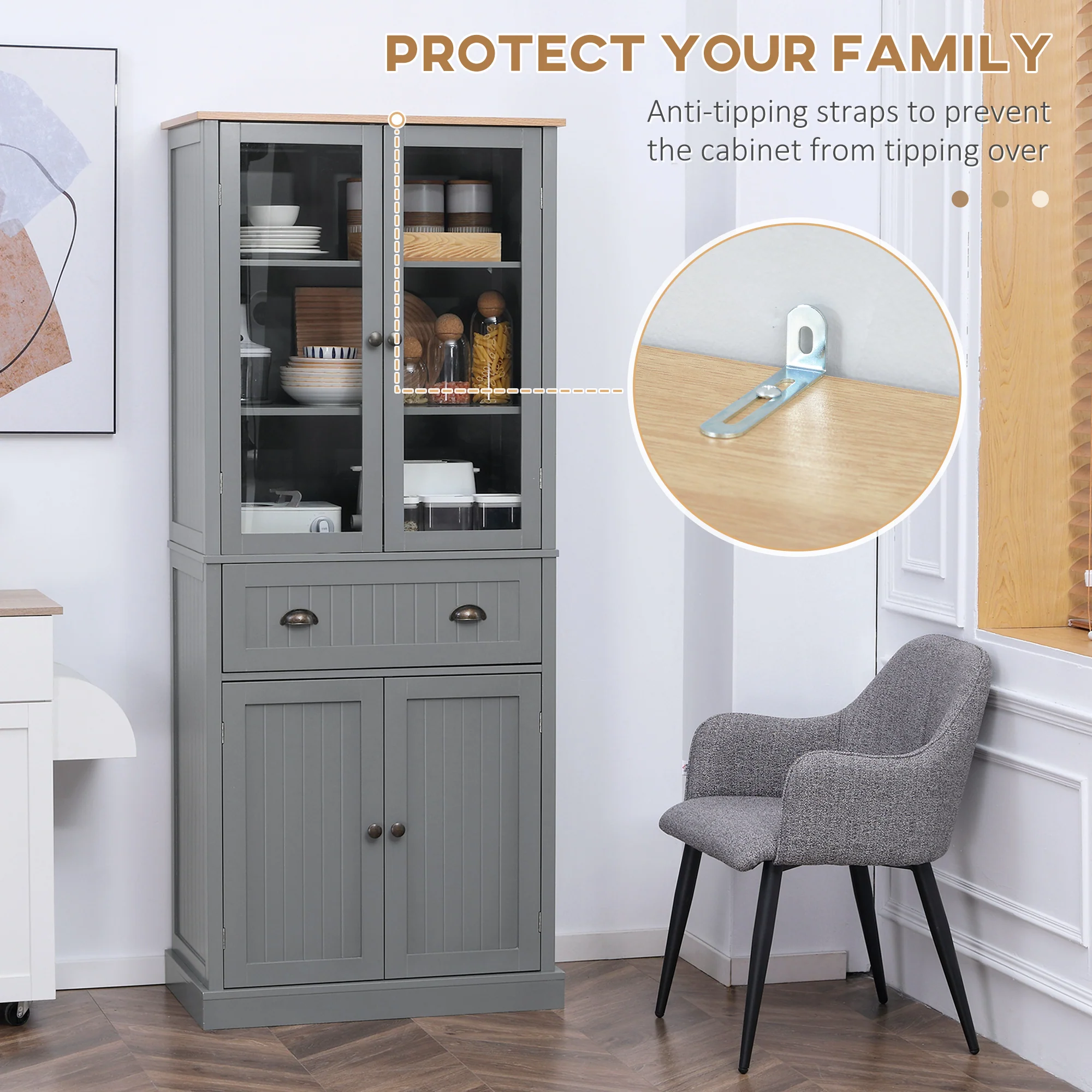 HOMCOM Tall Kitchen Cupboard, 5-tier Storage Cabinet with Adjustable Shelves - Image 7