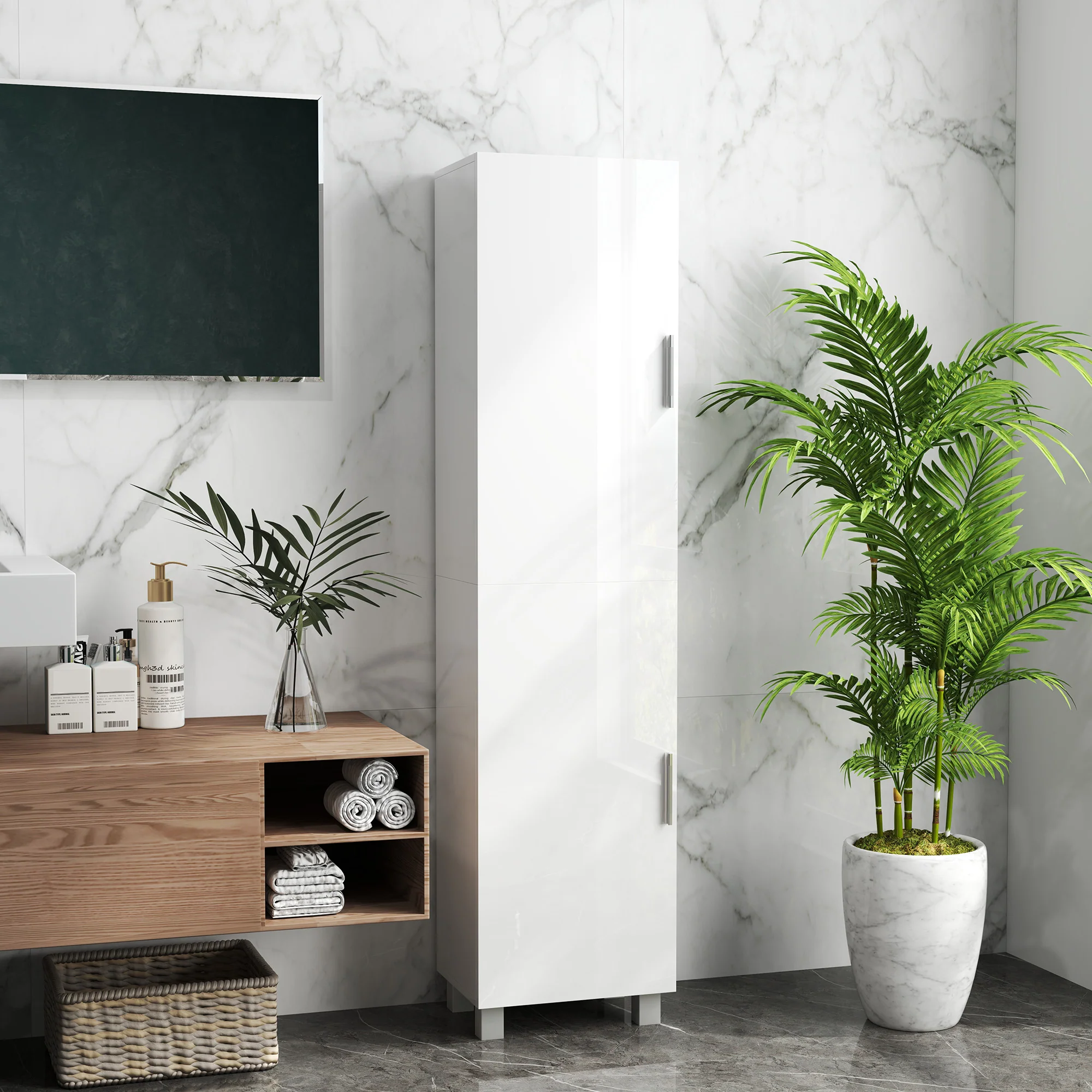 HOMCOM Tall Storage Cabinet with Adjustable Shelves and Double Doors - Image 7