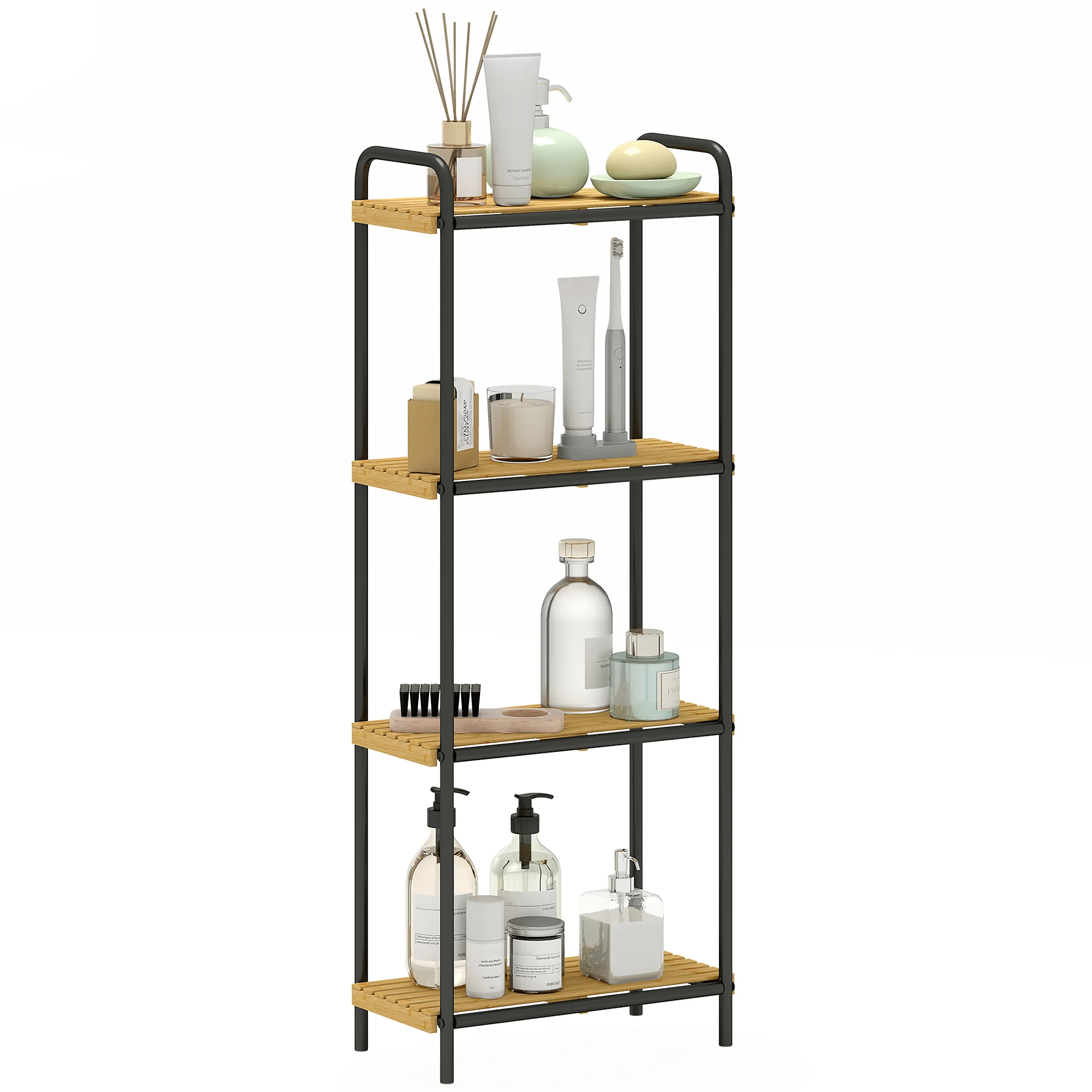 HOMCOM Tier Bamboo Bathroom Shelf, Freestanding Shelving Unit - Image 10