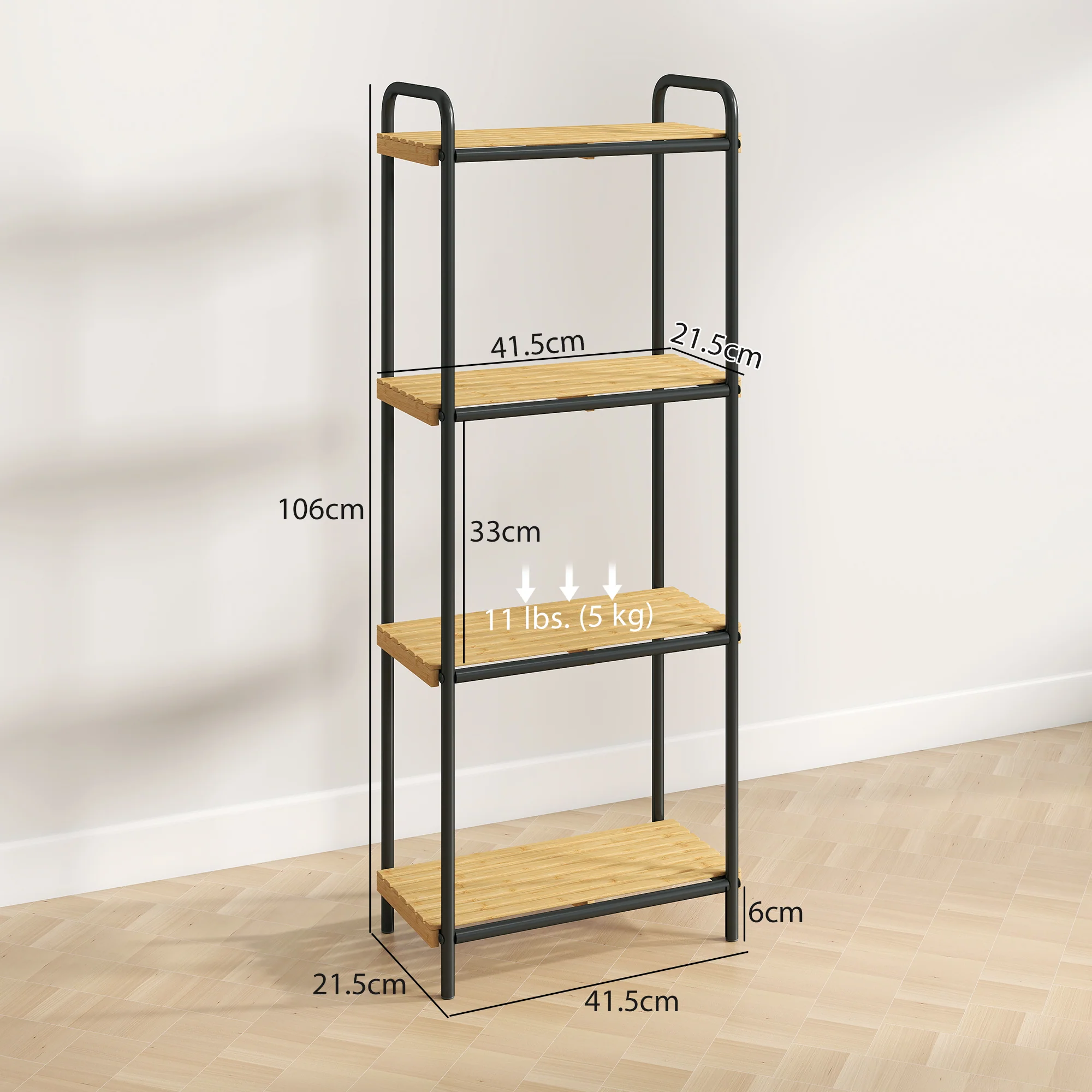 HOMCOM Tier Bamboo Bathroom Shelf, Freestanding Shelving Unit - Image 14