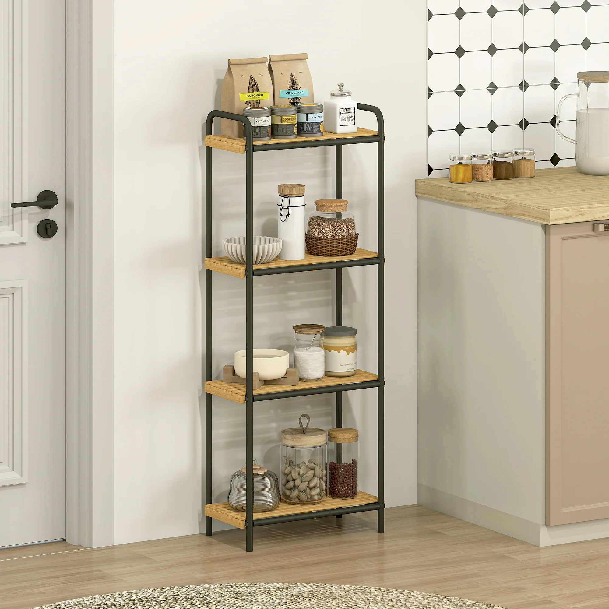 HOMCOM Tier Bamboo Bathroom Shelf, Freestanding Shelving Unit - Image 17