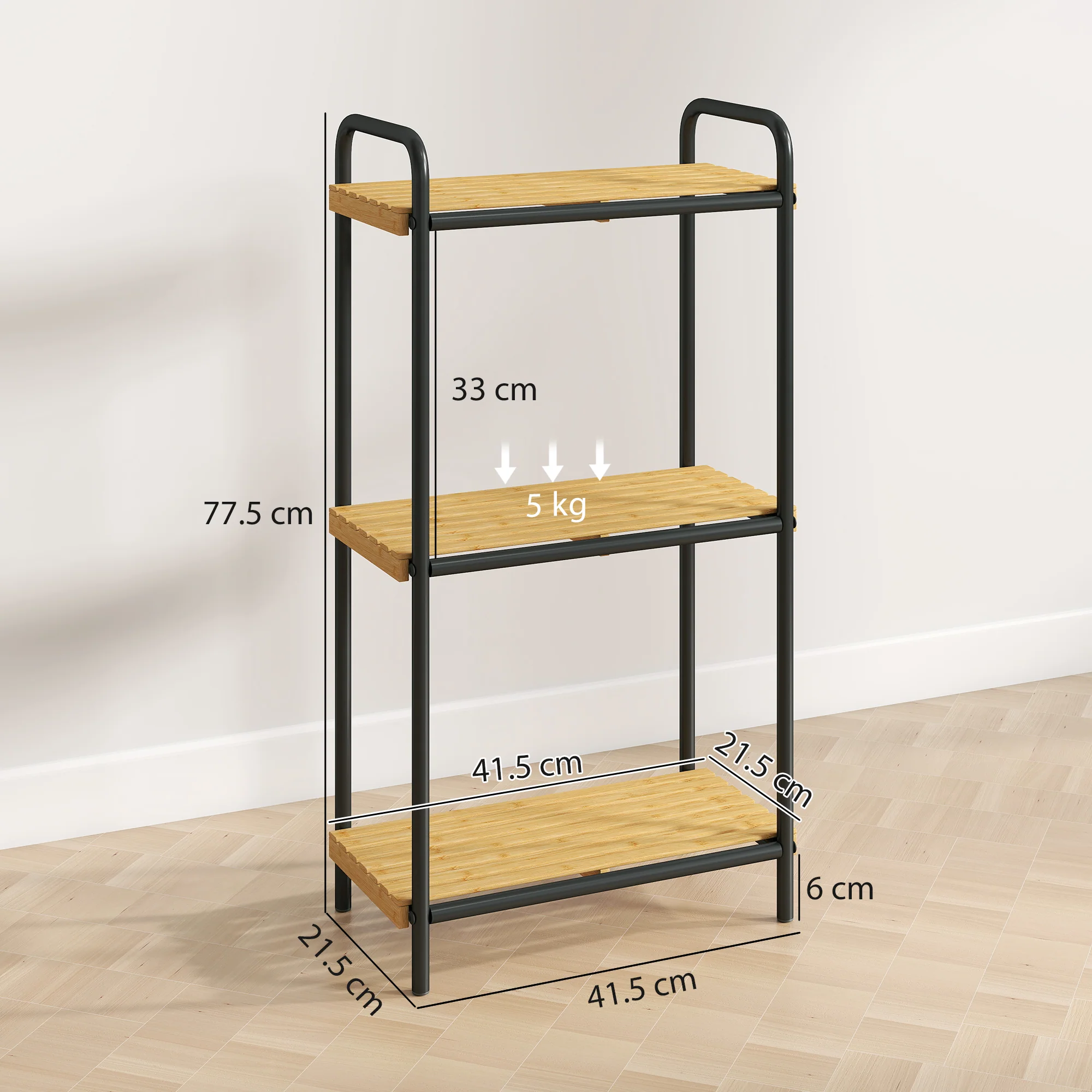 HOMCOM Tier Bamboo Bathroom Shelf, Freestanding Shelving Unit - Image 5
